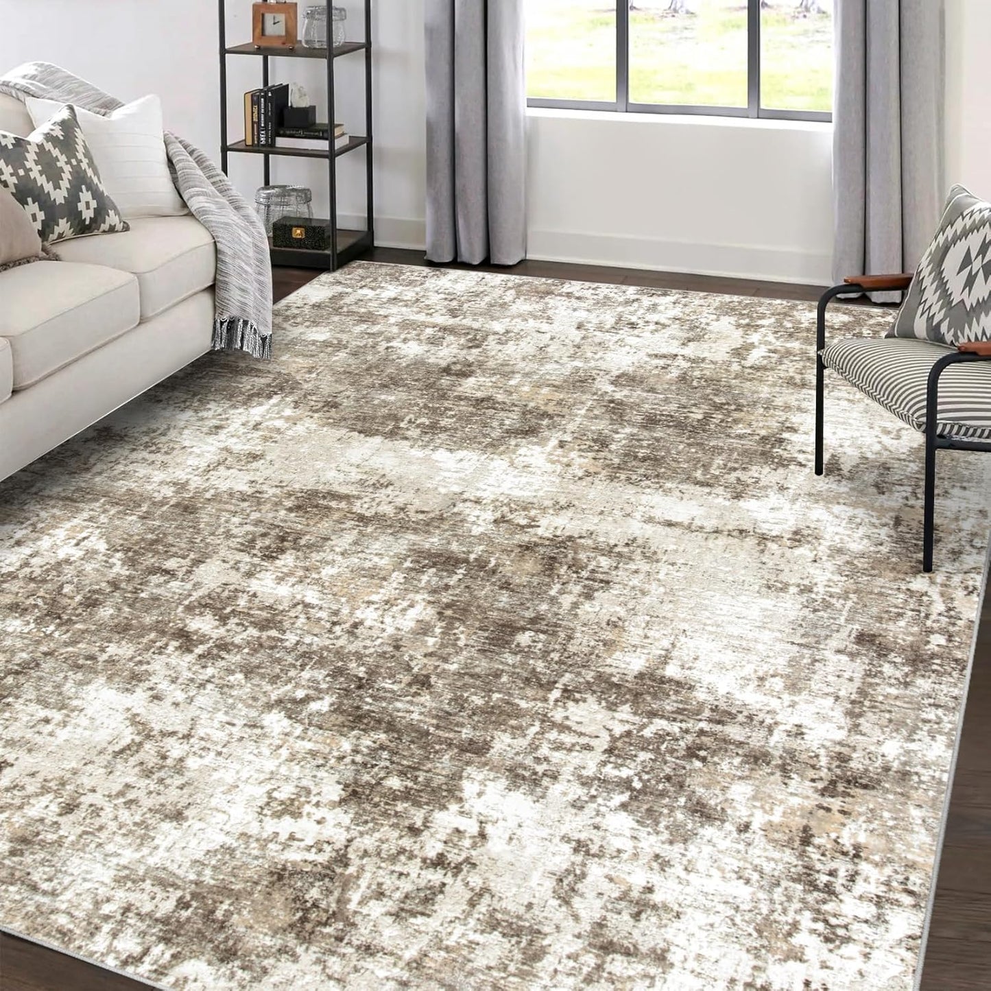 Area Rug Living Room Rugs: 5x7 Large Soft Indoor Carpet Modern Abstract Rug with Non Slip Rubber Backing for Under Dining Table Nursery Home Office Bedroom White Gray Blue