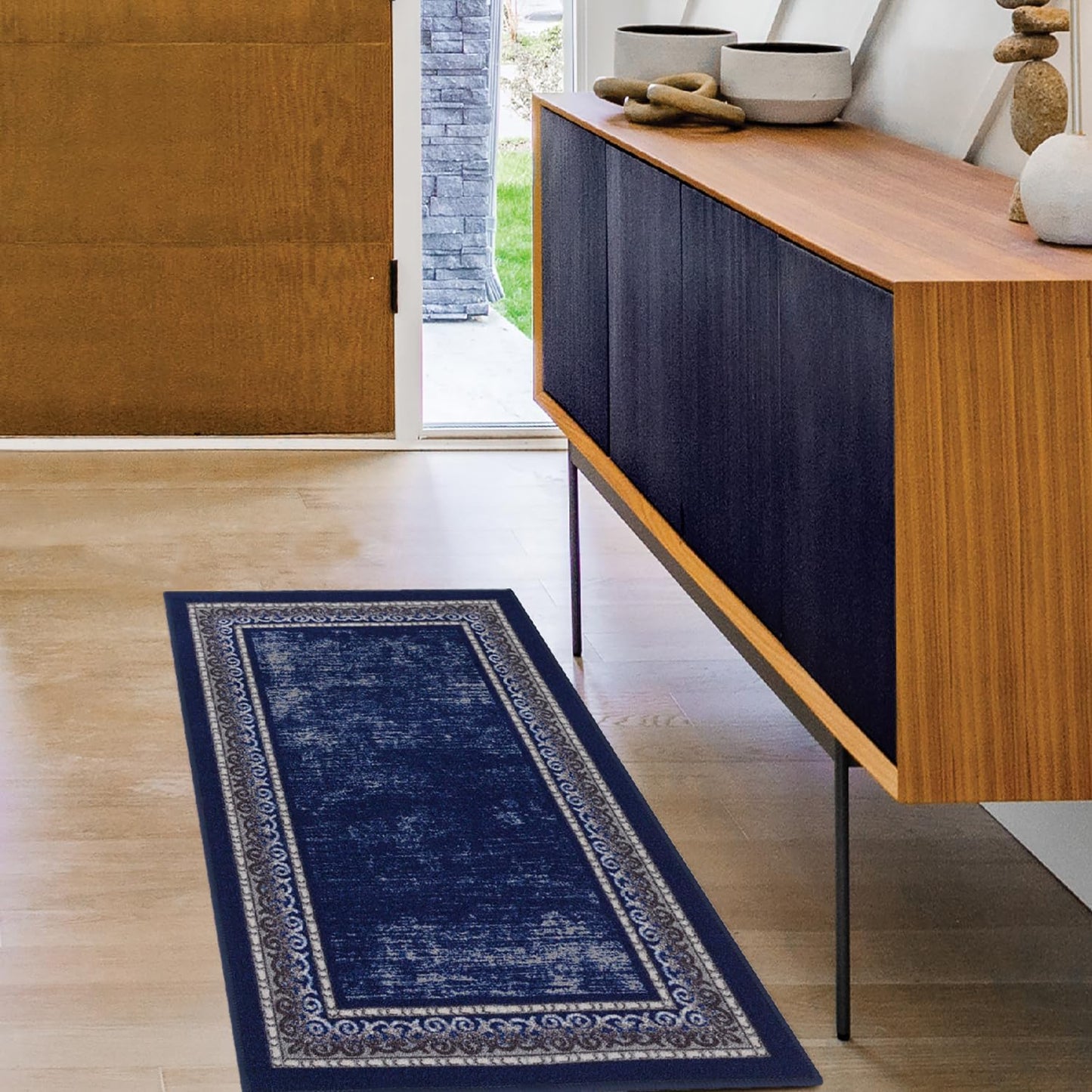Antep Rugs Alfombras Bordered Modern 5x7 Non-Slip (Non-Skid) Low Pile Rubber Backing Indoor Area Rug (Maroon Red, 5' x 7')