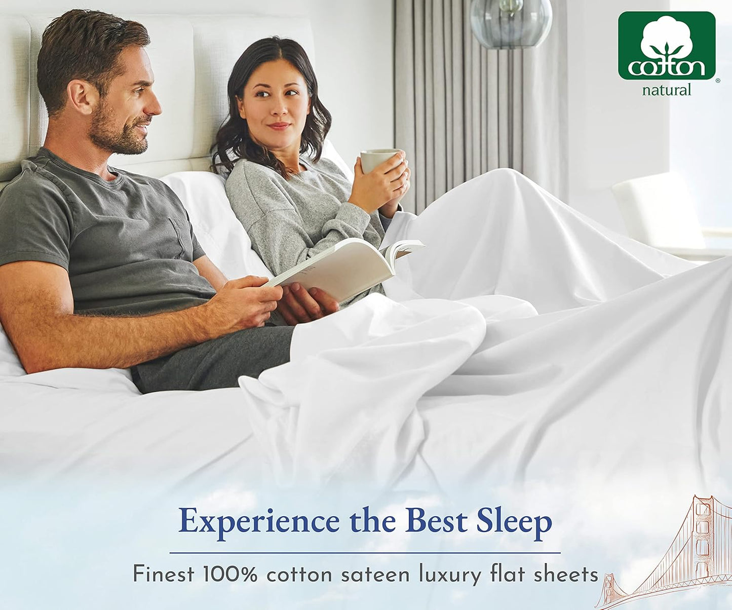 California Design Den Queen Size Flat Bed Sheet Only - Soft 400 Thread Count 100% Cotton Sheet Sateen, Breathable, Durable and Cooling Bed Sheets - Bright White