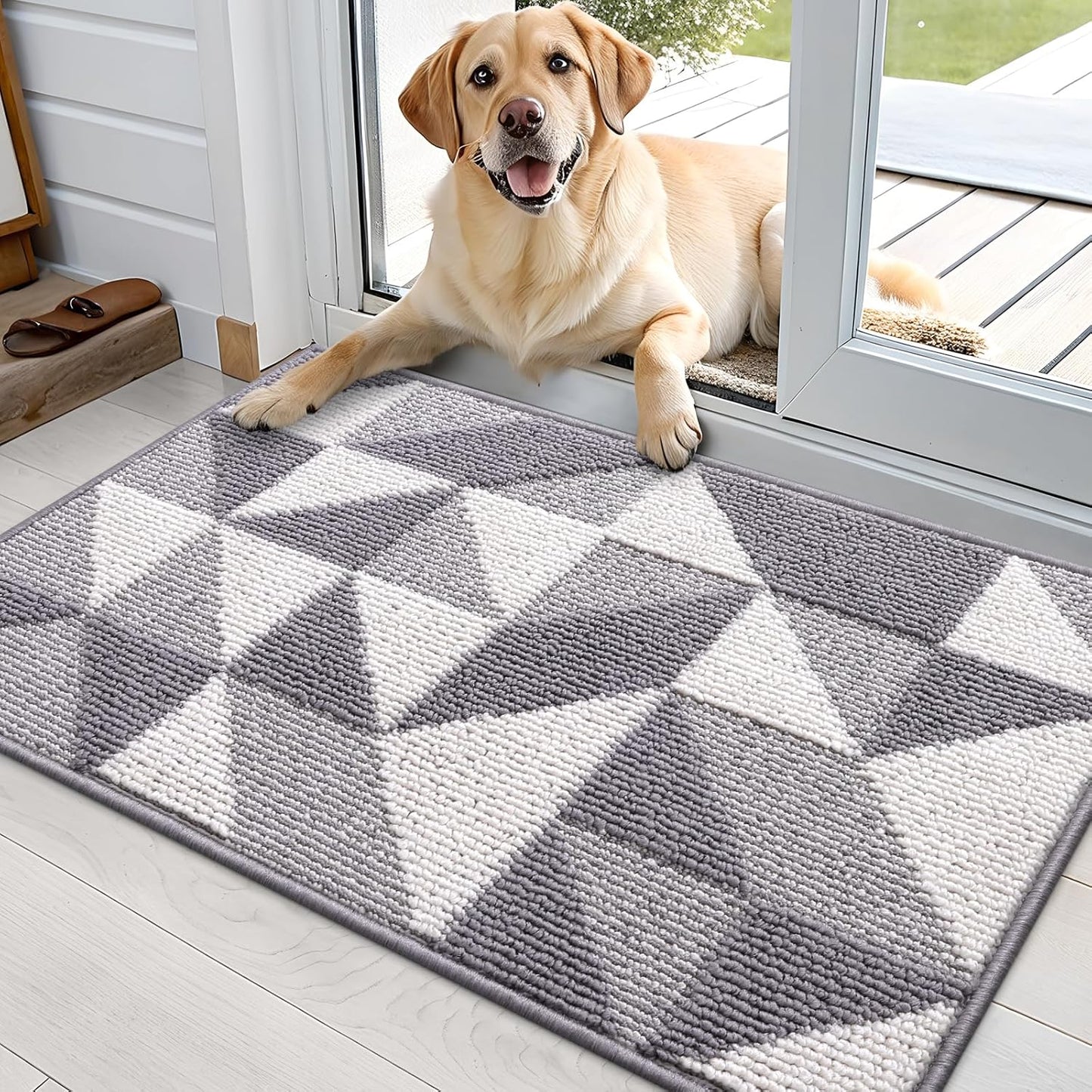 OLANLY Door Mat Indoor Entrance Washable 32x20, Odor-Free Low-Profile Front Back Geometric Doormat, Absorbent Resist Dirt Entry Carpet, Easy to Clean Sturdy Inside Floor Mats for Entryway, Black