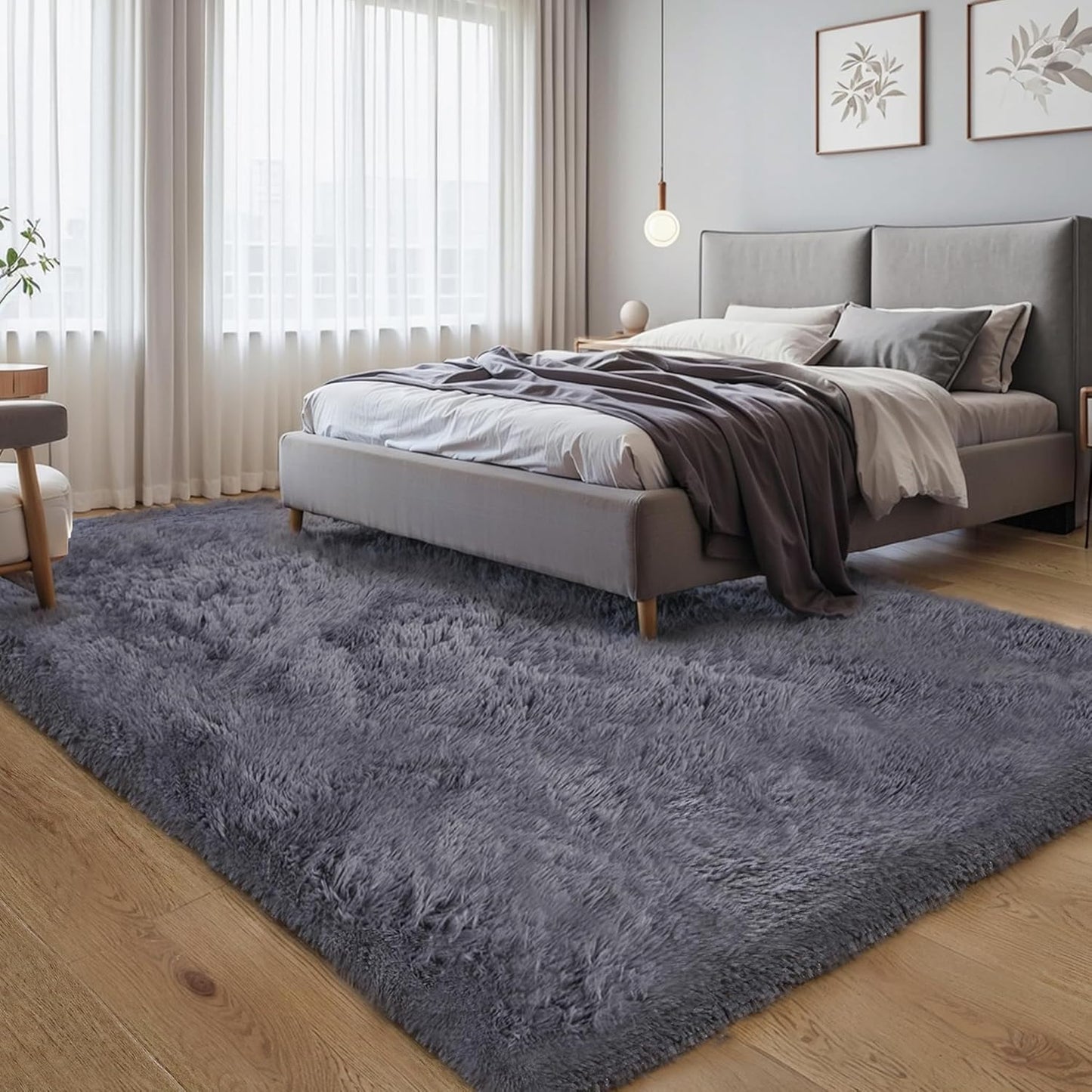 4x6 Light Grey Fluffy Shag Area Rug for Bedroom, Ultra Soft Fuzzy Plush Washable Carpet for Living Room, Modern Cozy Non Skid Furry Shaggy Rug for Kids Baby Boys Nursery Dorm,Tie-Dye Gray