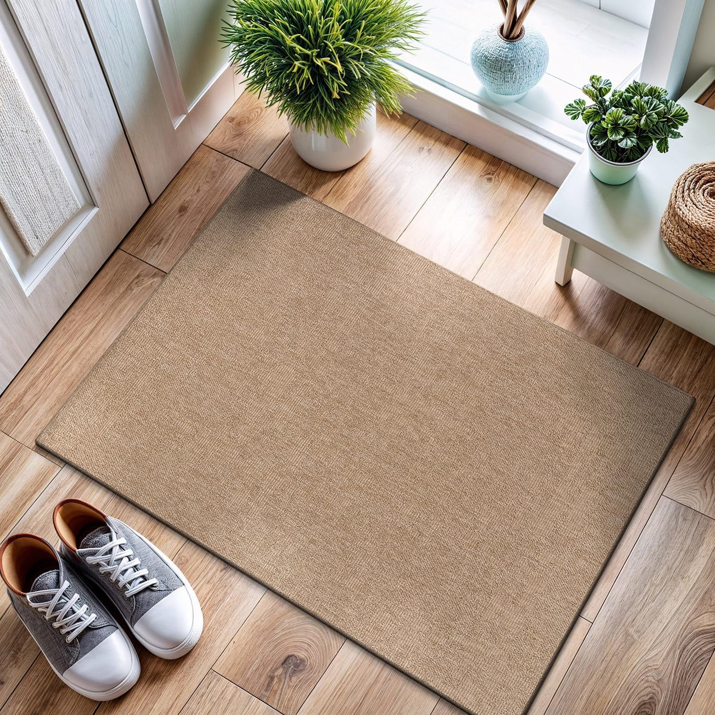 CAMILSON Easy Jute Rug 8x10, Indoor Outdoor Natural Color Fiber Area Rugs for Living Room and Patio Rug Herringbone Seagrass Boho Woven Design Easy-Cleaning Washable Outside Carpet Alfombras 8 x 10