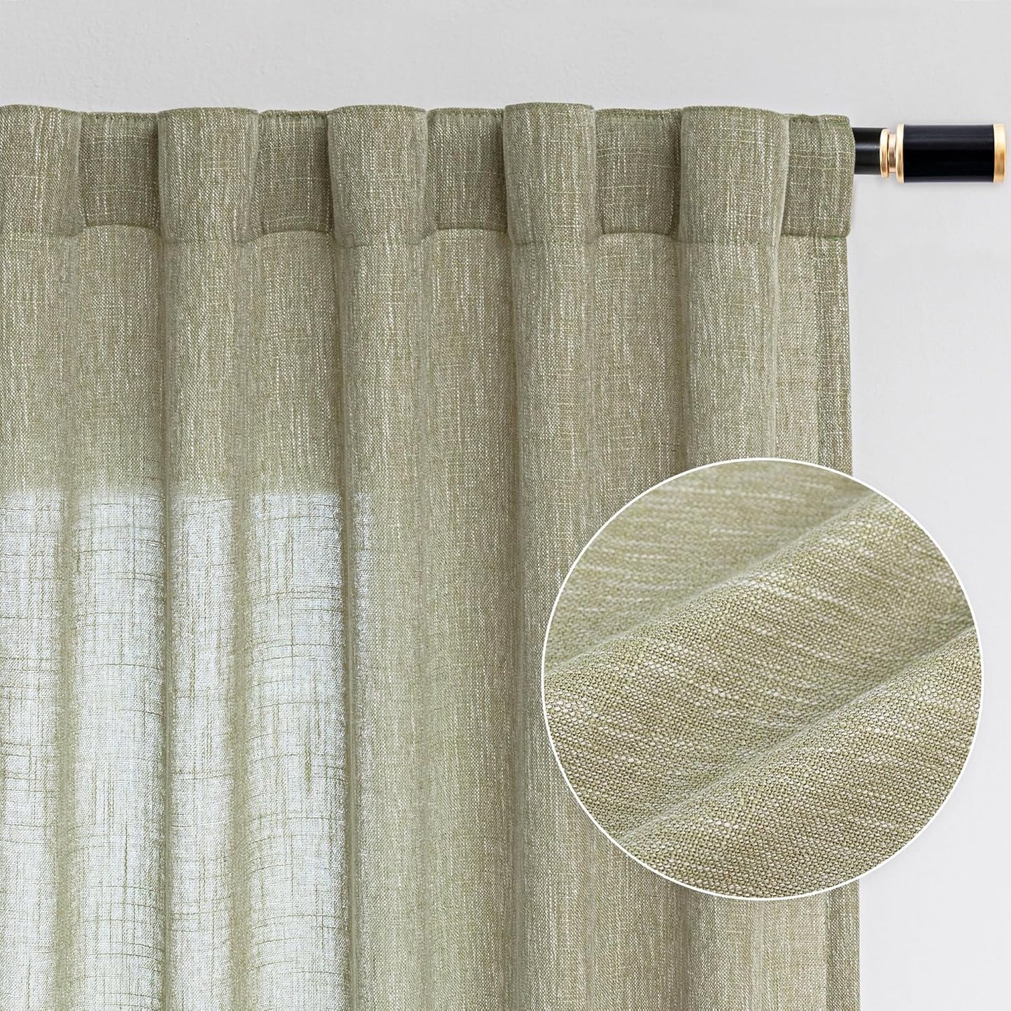 MYSKY HOME Linen Curtains for Living Room, Natural Semi Sheer Curtains & Drapes 84 inches Length 2 Panels Set Farmhouse Country Boho Style Back Tab Draperies for Sliding Glass Door, 50" Wide, Linen