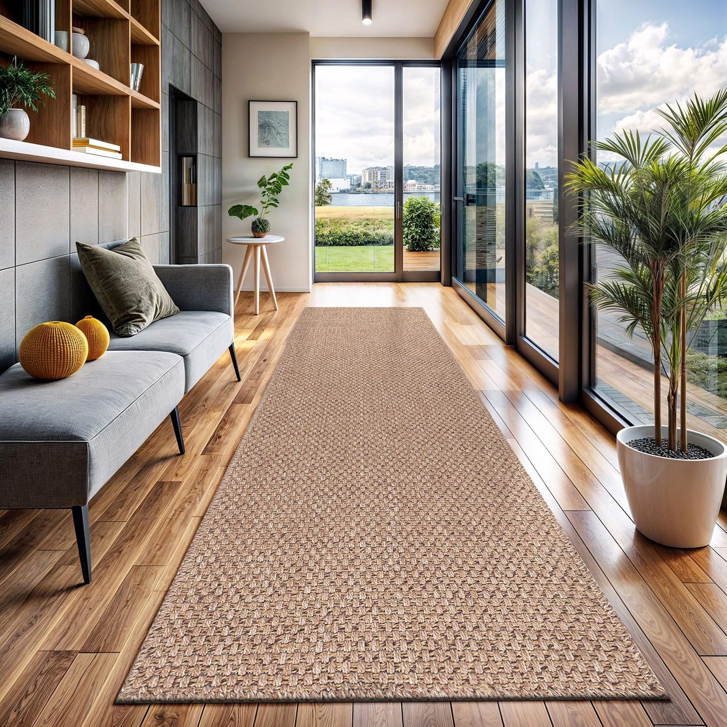 CAMILSON Easy Jute Rug 8x10, Indoor Outdoor Natural Color Fiber Area Rugs for Living Room and Patio Rug Herringbone Seagrass Boho Woven Design Easy-Cleaning Washable Outside Carpet Alfombras 8 x 10