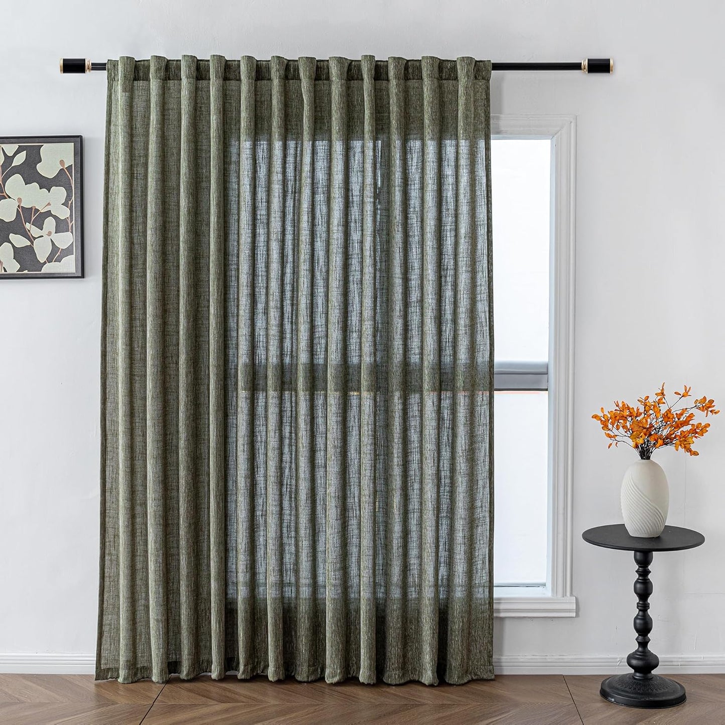 MYSKY HOME Linen Curtains for Living Room, Natural Semi Sheer Curtains & Drapes 84 inches Length 2 Panels Set Farmhouse Country Boho Style Back Tab Draperies for Sliding Glass Door, 50" Wide, Linen