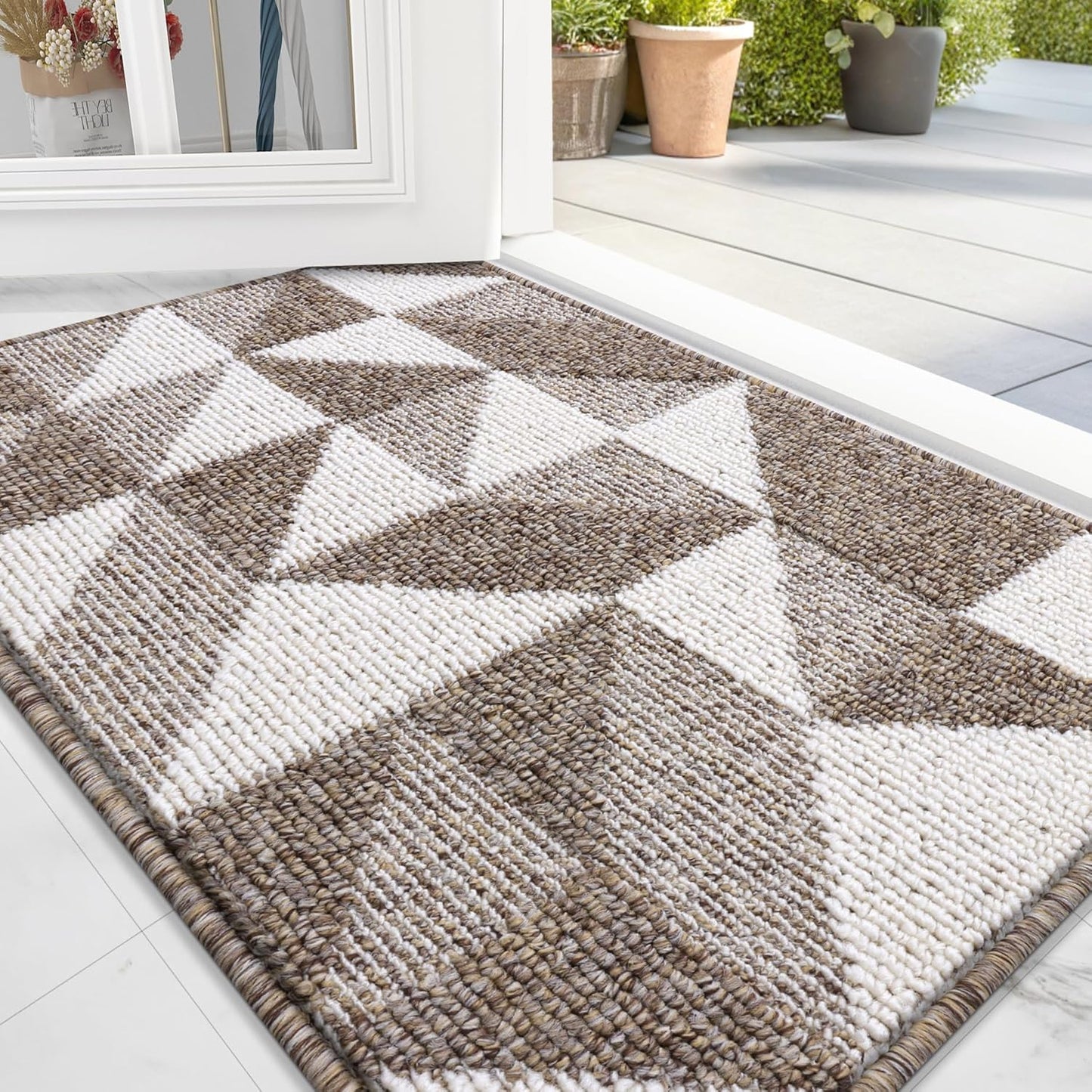 OLANLY Door Mat Indoor Entrance Washable 32x20, Odor-Free Low-Profile Front Back Geometric Doormat, Absorbent Resist Dirt Entry Carpet, Easy to Clean Sturdy Inside Floor Mats for Entryway, Black
