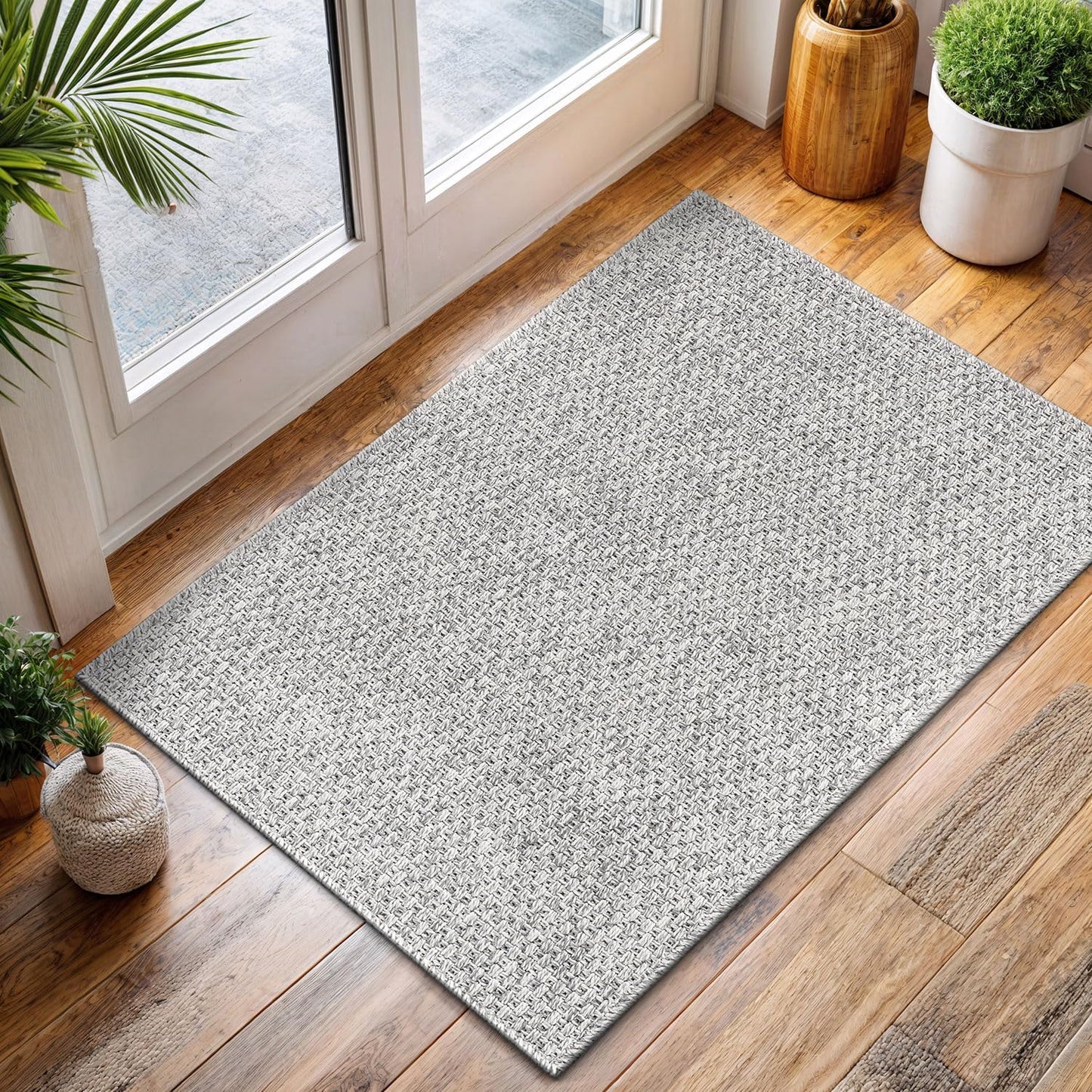 CAMILSON Easy Jute Rug 8x10, Indoor Outdoor Natural Color Fiber Area Rugs for Living Room and Patio Rug Herringbone Seagrass Boho Woven Design Easy-Cleaning Washable Outside Carpet Alfombras 8 x 10