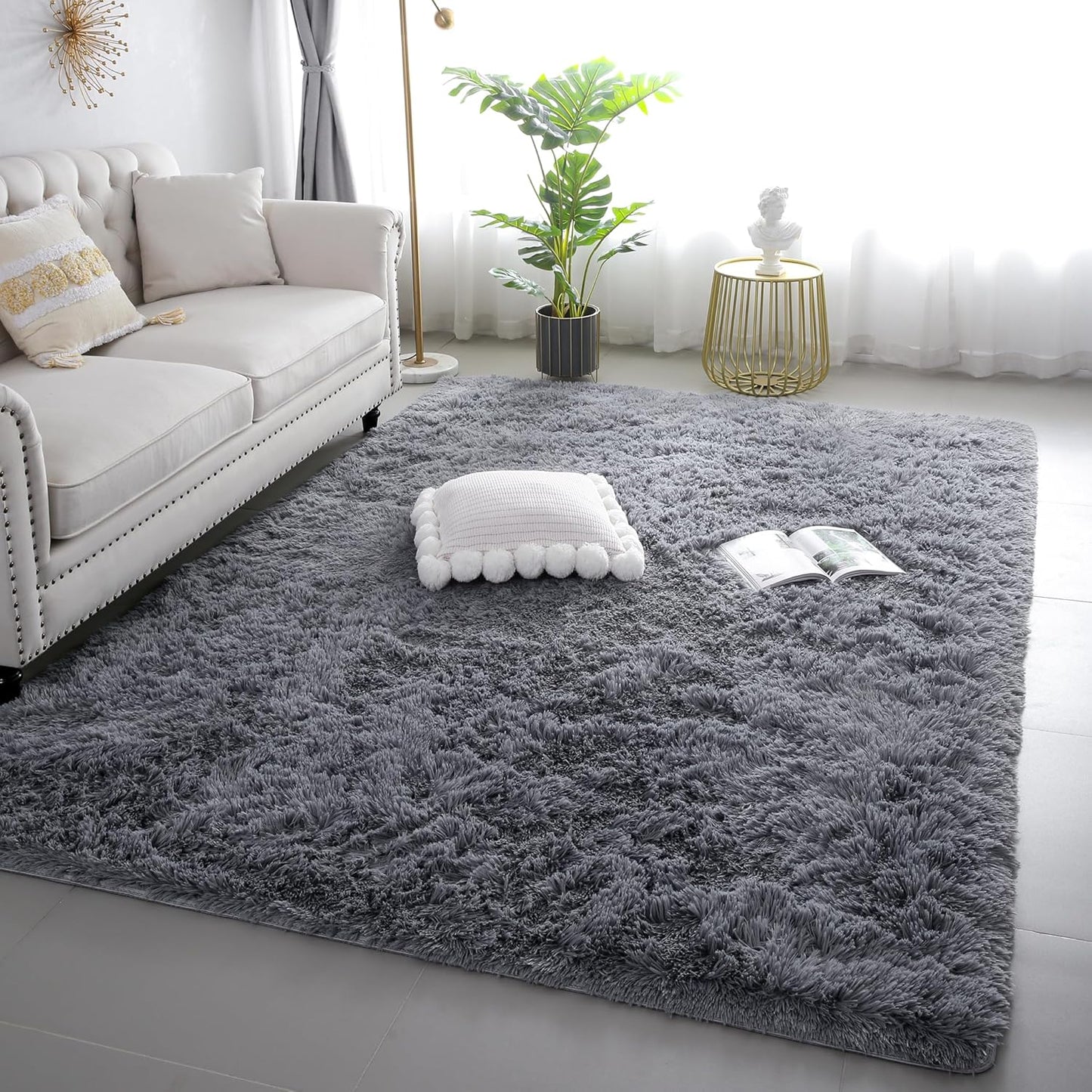 4x6 Light Grey Fluffy Shag Area Rug for Bedroom, Ultra Soft Fuzzy Plush Washable Carpet for Living Room, Modern Cozy Non Skid Furry Shaggy Rug for Kids Baby Boys Nursery Dorm,Tie-Dye Gray