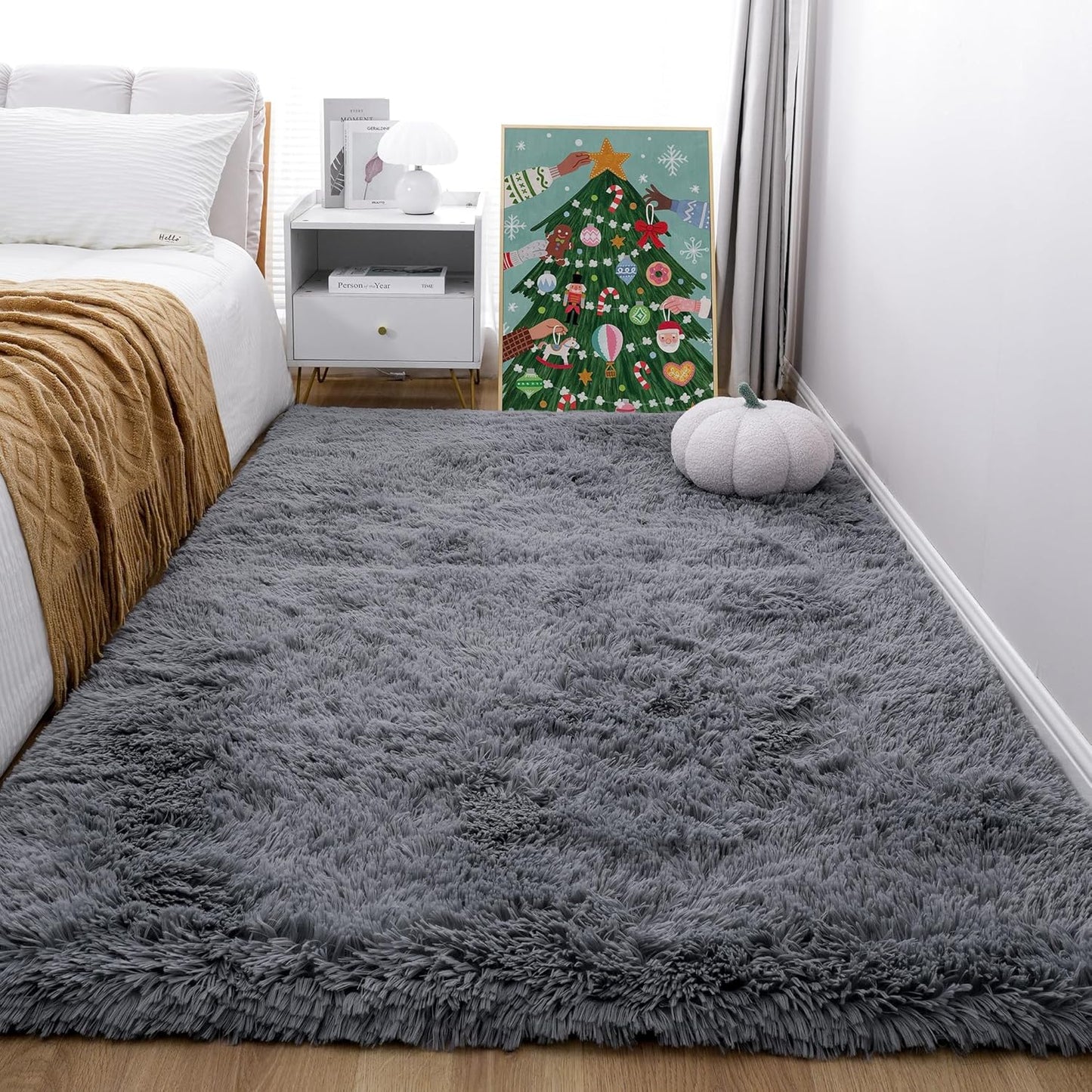 4x6 Light Grey Fluffy Shag Area Rug for Bedroom, Ultra Soft Fuzzy Plush Washable Carpet for Living Room, Modern Cozy Non Skid Furry Shaggy Rug for Kids Baby Boys Nursery Dorm,Tie-Dye Gray