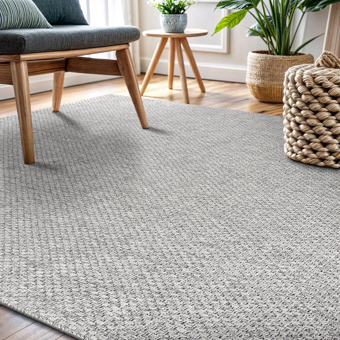 CAMILSON Easy Jute Rug 8x10, Indoor Outdoor Natural Color Fiber Area Rugs for Living Room and Patio Rug Herringbone Seagrass Boho Woven Design Easy-Cleaning Washable Outside Carpet Alfombras 8 x 10