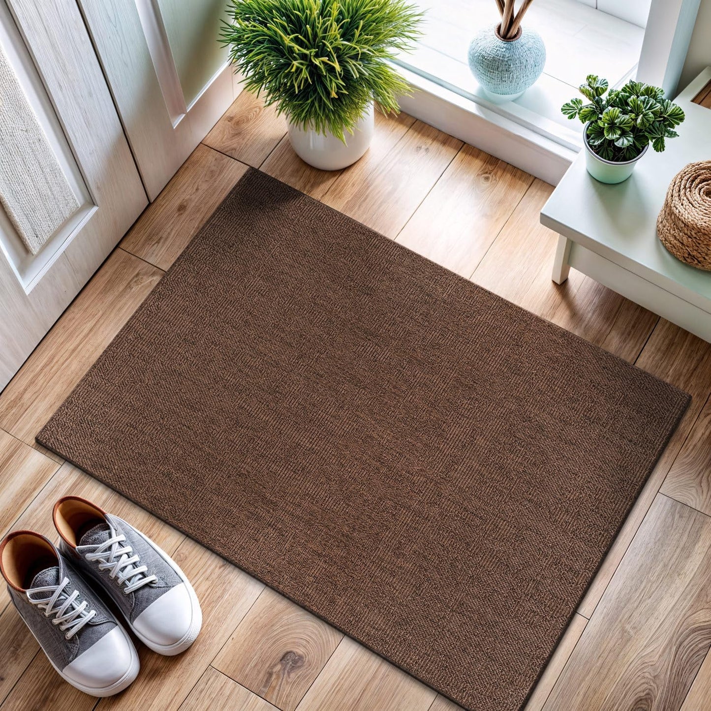 CAMILSON Easy Jute Rug 8x10, Indoor Outdoor Natural Color Fiber Area Rugs for Living Room and Patio Rug Herringbone Seagrass Boho Woven Design Easy-Cleaning Washable Outside Carpet Alfombras 8 x 10