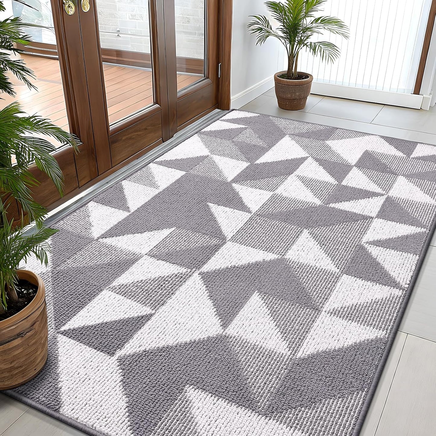 OLANLY Door Mat Indoor Entrance Washable 32x20, Odor-Free Low-Profile Front Back Geometric Doormat, Absorbent Resist Dirt Entry Carpet, Easy to Clean Sturdy Inside Floor Mats for Entryway, Black