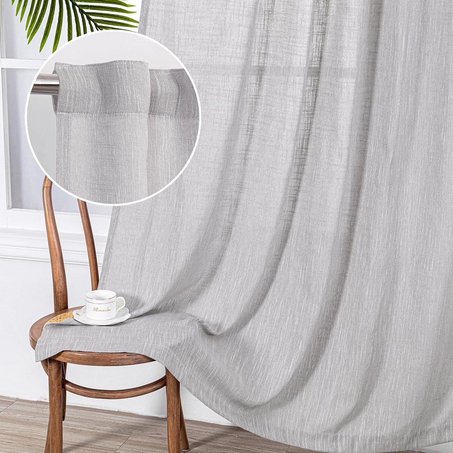 MYSKY HOME Linen Curtains for Living Room, Natural Semi Sheer Curtains & Drapes 84 inches Length 2 Panels Set Farmhouse Country Boho Style Back Tab Draperies for Sliding Glass Door, 50" Wide, Linen