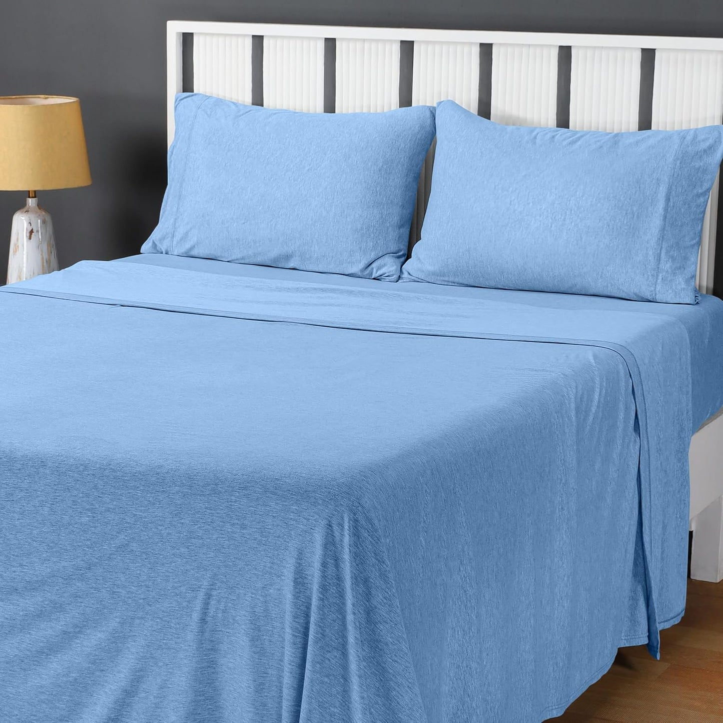 Utopia Bedding Queen Sheet Set - Jersey Knit Sheets 4 Piece – Cotton – Soft T-Shirt Stretchy Sheets (Heather Light Grey)