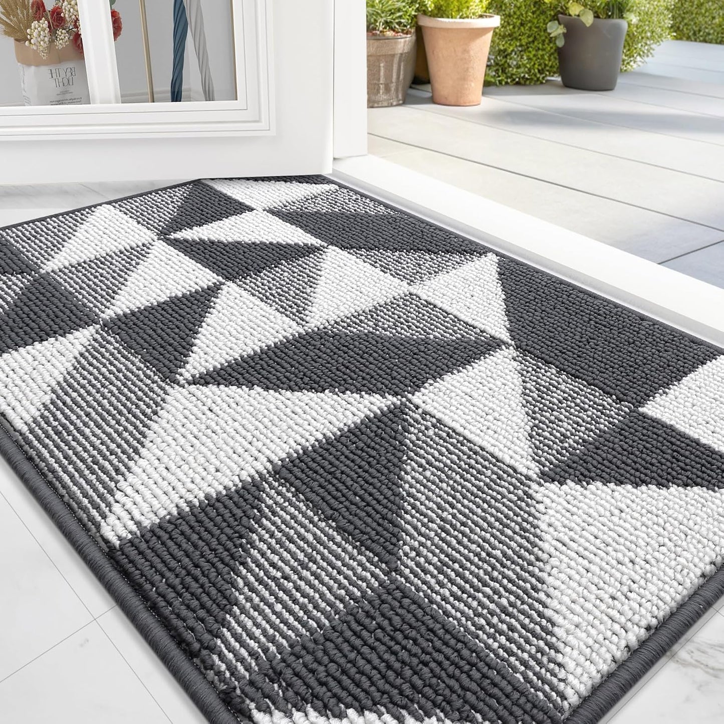 OLANLY Door Mat Indoor Entrance Washable 32x20, Odor-Free Low-Profile Front Back Geometric Doormat, Absorbent Resist Dirt Entry Carpet, Easy to Clean Sturdy Inside Floor Mats for Entryway, Black