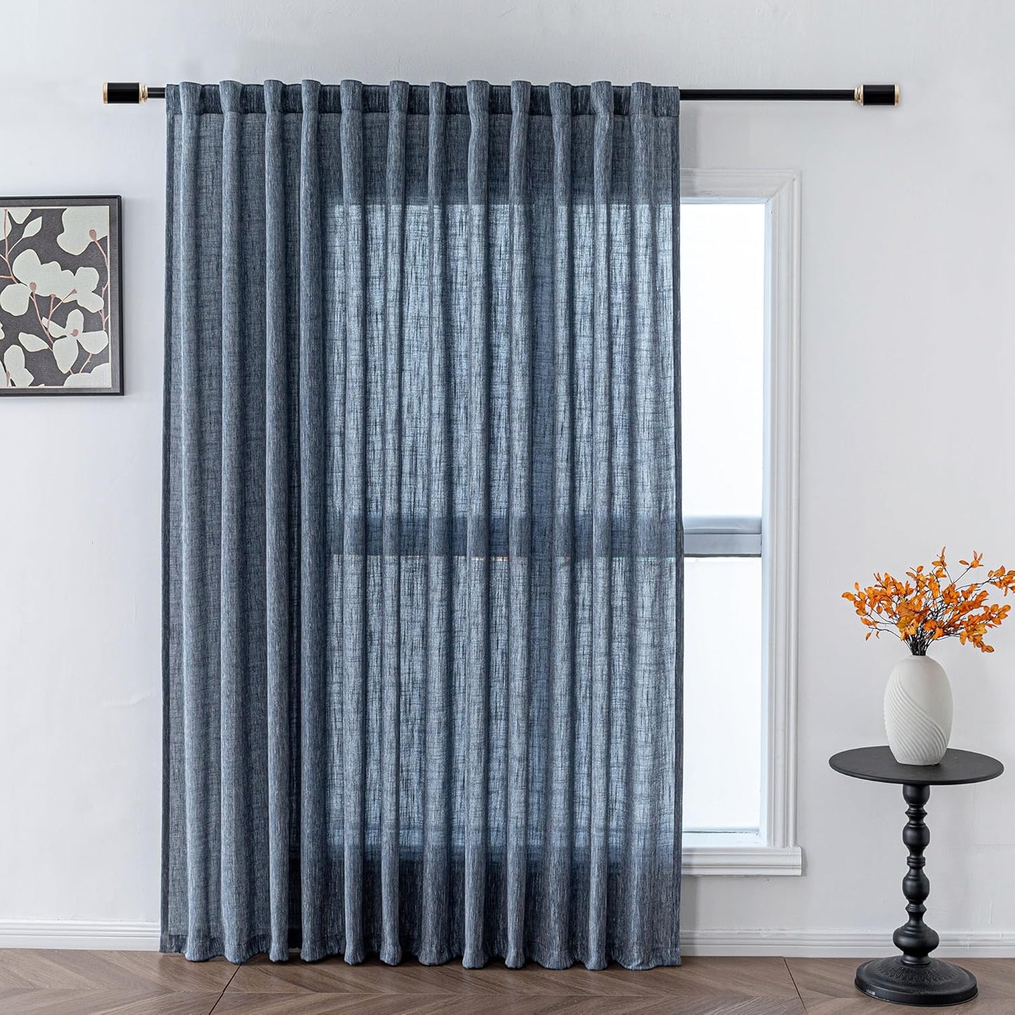 MYSKY HOME Linen Curtains for Living Room, Natural Semi Sheer Curtains & Drapes 84 inches Length 2 Panels Set Farmhouse Country Boho Style Back Tab Draperies for Sliding Glass Door, 50" Wide, Linen