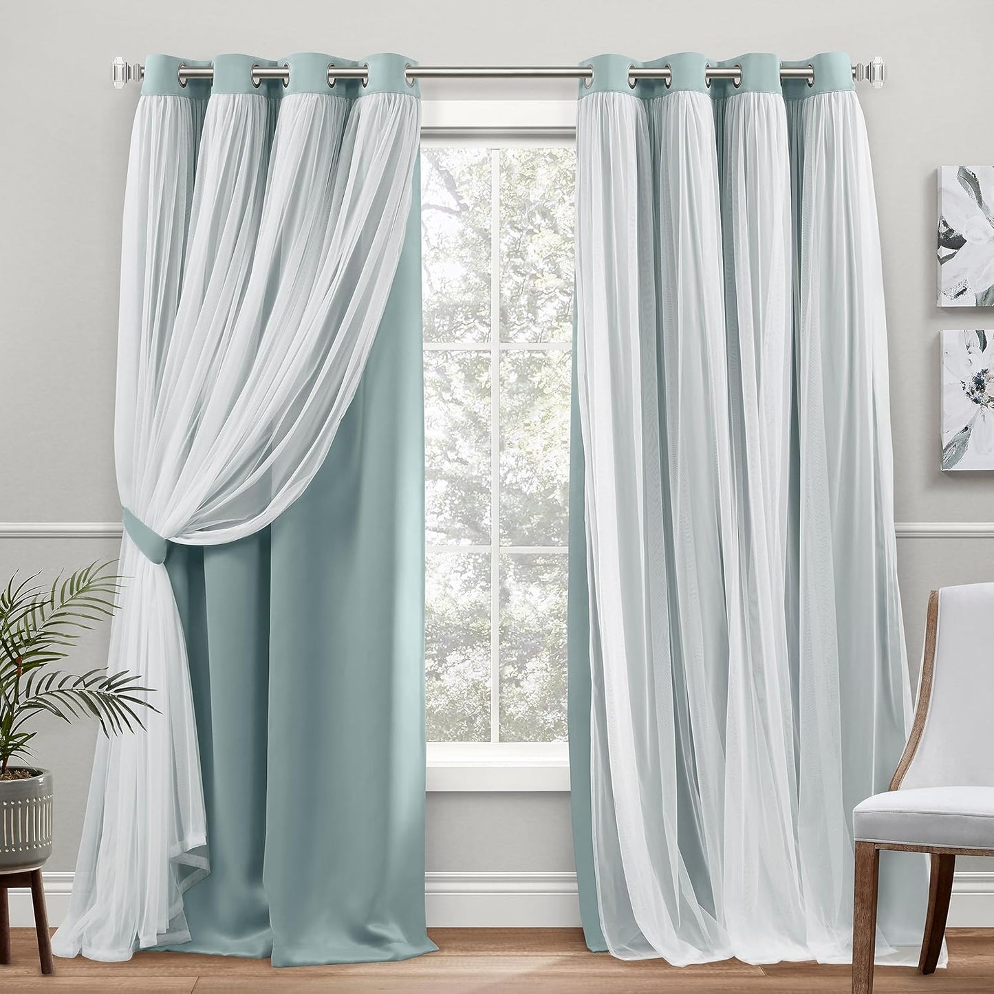 TOWN & COUNTRY LUXE Talia Double Layer Indoor Curtains, Sheer and Room Darkening Blackout, Grommet Top, Energy Efficient, 2-Pack Set, 52"x96", Winter White