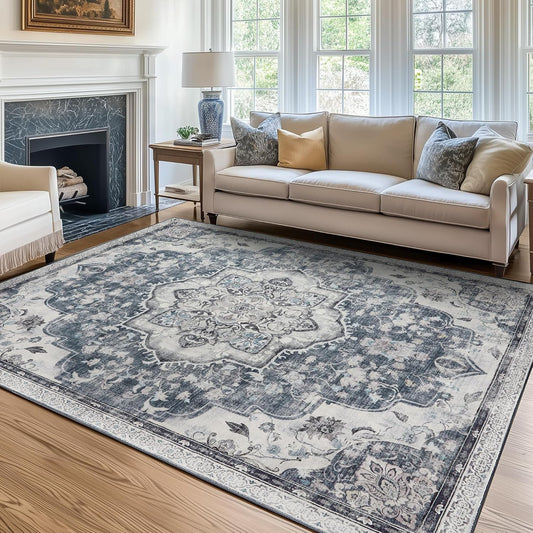 SONGMICS HOME Area Rug, 5x7 ft Rug for Bedroom, Non-Slip Carpet, Traditional Vintage Style, Home Decor, for Living Room, Kitchen, Entryway, Dining Room, Machine Washable, Dove Gray UTAR036G01