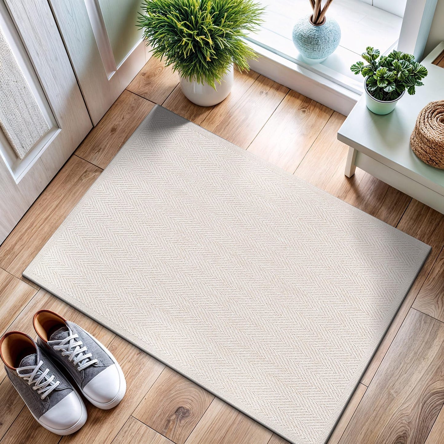 CAMILSON Easy Jute Rug 8x10, Indoor Outdoor Natural Color Fiber Area Rugs for Living Room and Patio Rug Herringbone Seagrass Boho Woven Design Easy-Cleaning Washable Outside Carpet Alfombras 8 x 10