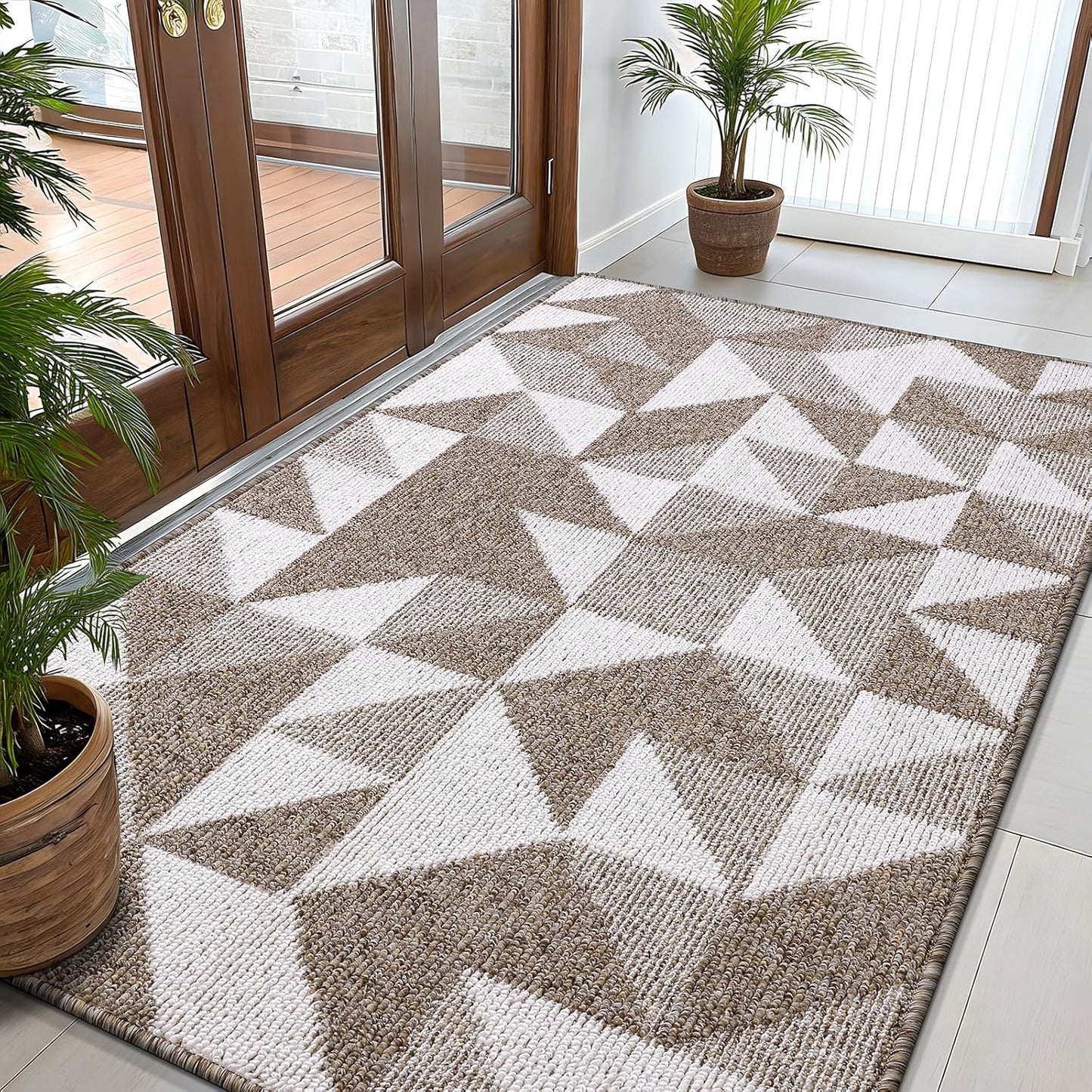OLANLY Door Mat Indoor Entrance Washable 32x20, Odor-Free Low-Profile Front Back Geometric Doormat, Absorbent Resist Dirt Entry Carpet, Easy to Clean Sturdy Inside Floor Mats for Entryway, Black