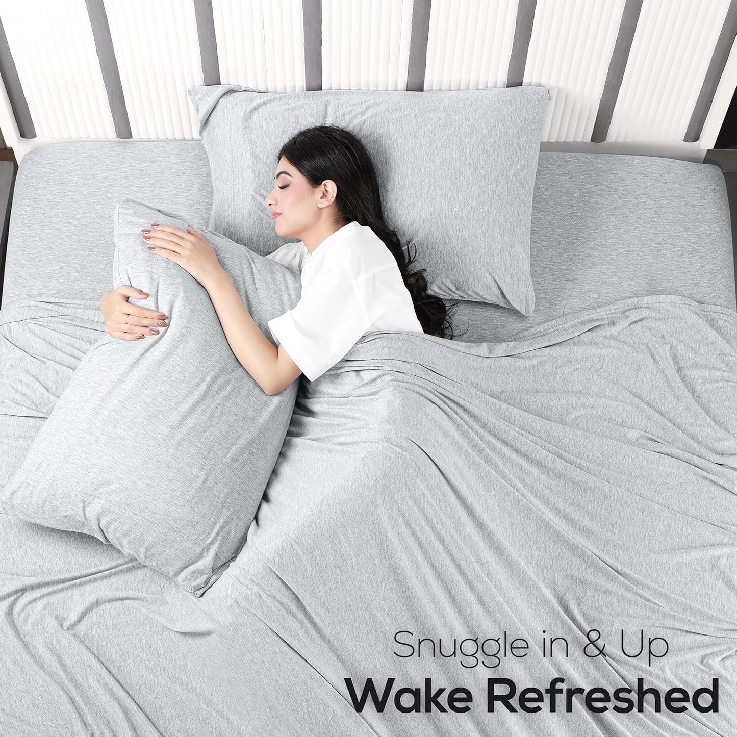 Utopia Bedding Queen Sheet Set - Jersey Knit Sheets 4 Piece – Cotton – Soft T-Shirt Stretchy Sheets (Heather Light Grey)