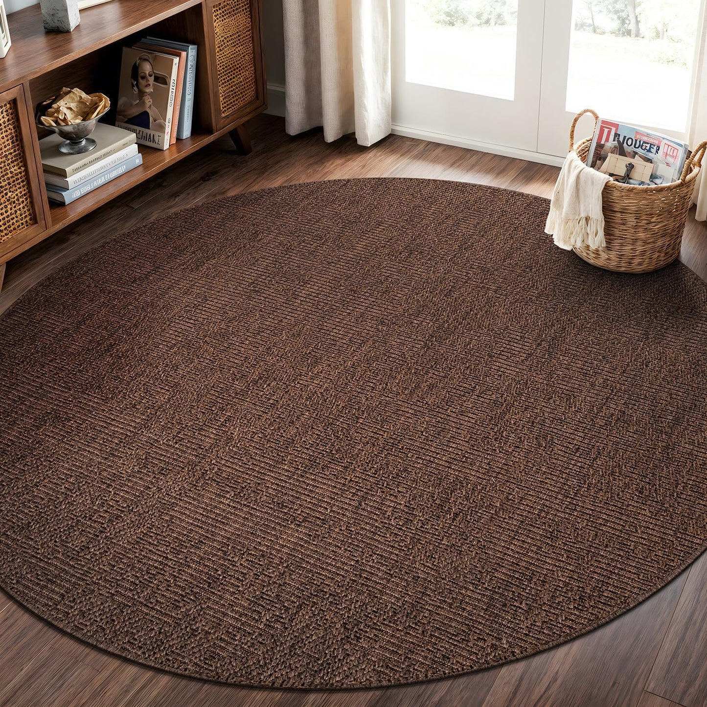 CAMILSON Easy Jute Rug 8x10, Indoor Outdoor Natural Color Fiber Area Rugs for Living Room and Patio Rug Herringbone Seagrass Boho Woven Design Easy-Cleaning Washable Outside Carpet Alfombras 8 x 10
