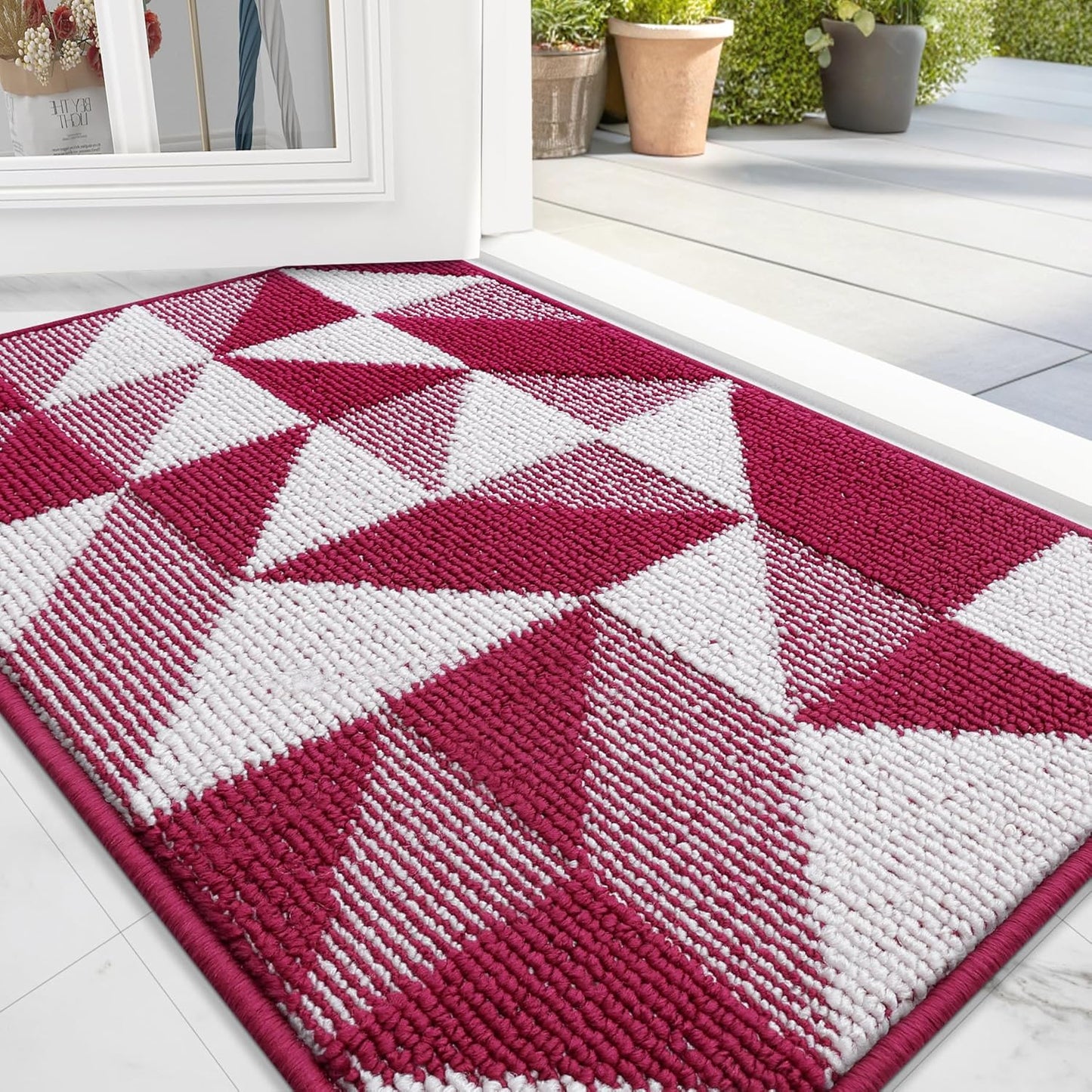 OLANLY Door Mat Indoor Entrance Washable 32x20, Odor-Free Low-Profile Front Back Geometric Doormat, Absorbent Resist Dirt Entry Carpet, Easy to Clean Sturdy Inside Floor Mats for Entryway, Black