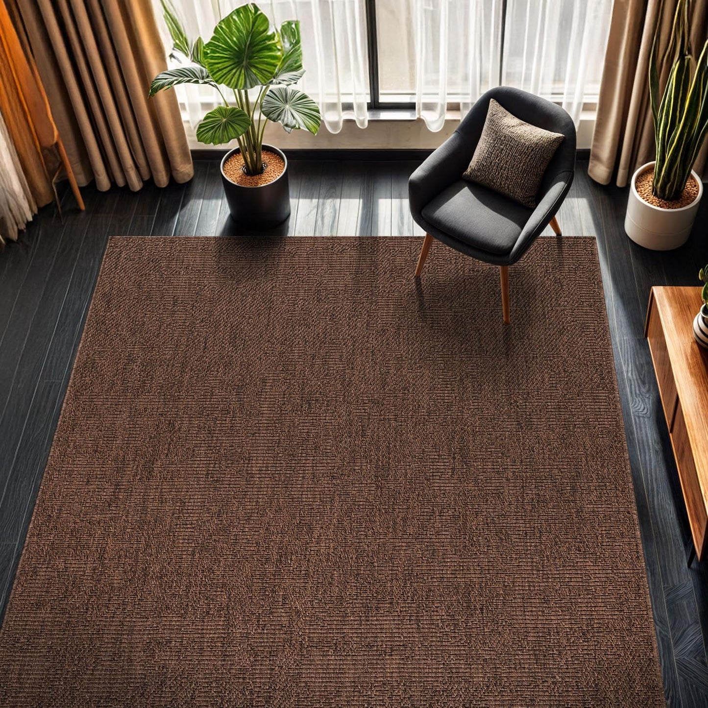 CAMILSON Easy Jute Rug 8x10, Indoor Outdoor Natural Color Fiber Area Rugs for Living Room and Patio Rug Herringbone Seagrass Boho Woven Design Easy-Cleaning Washable Outside Carpet Alfombras 8 x 10