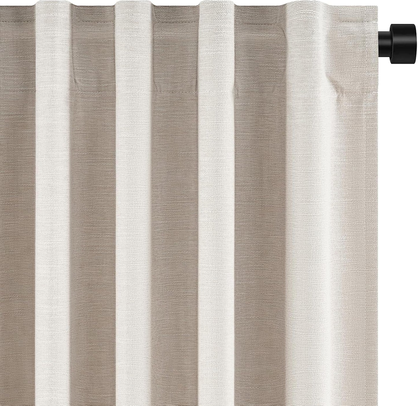 Topfinel Linen Blackout Curtains 96 Inch Long, Boho Farmhouse Ivory Birch Viral Drapes Pinch Pleated Curtains with Hooks for Living Room, Neutral 8 FT Back Tab Bedroom Curtains 52" X 96" 2 Panels