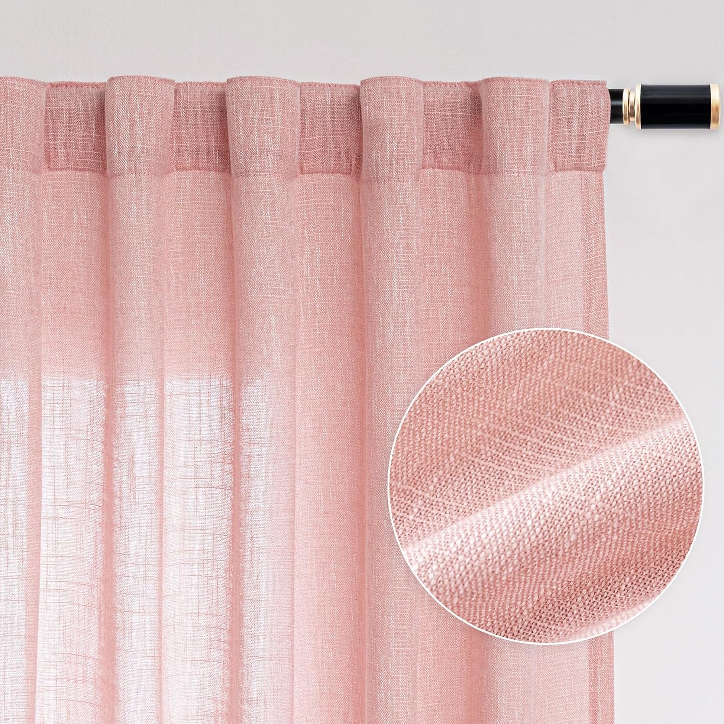 MYSKY HOME Linen Curtains for Living Room, Natural Semi Sheer Curtains & Drapes 84 inches Length 2 Panels Set Farmhouse Country Boho Style Back Tab Draperies for Sliding Glass Door, 50" Wide, Linen