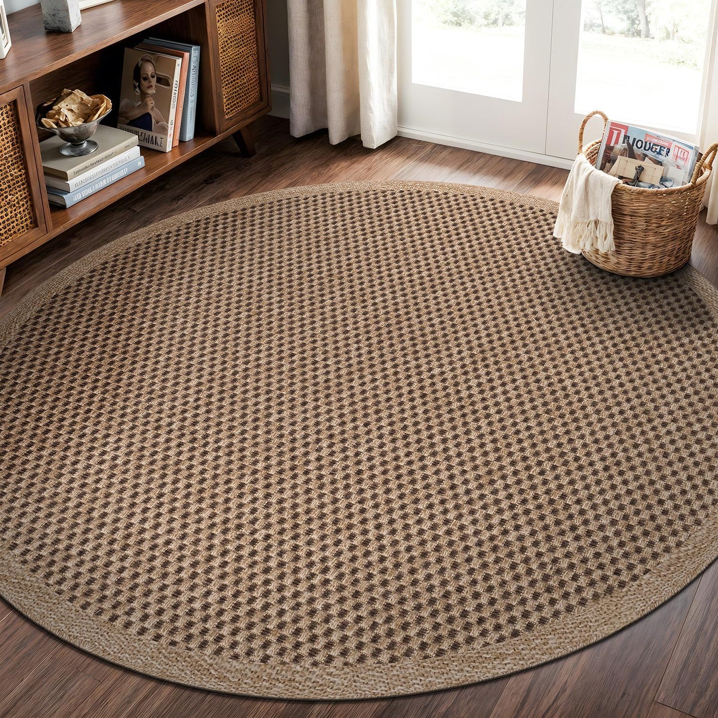 CAMILSON Easy Jute Rug 8x10, Indoor Outdoor Natural Color Fiber Area Rugs for Living Room and Patio Rug Herringbone Seagrass Boho Woven Design Easy-Cleaning Washable Outside Carpet Alfombras 8 x 10