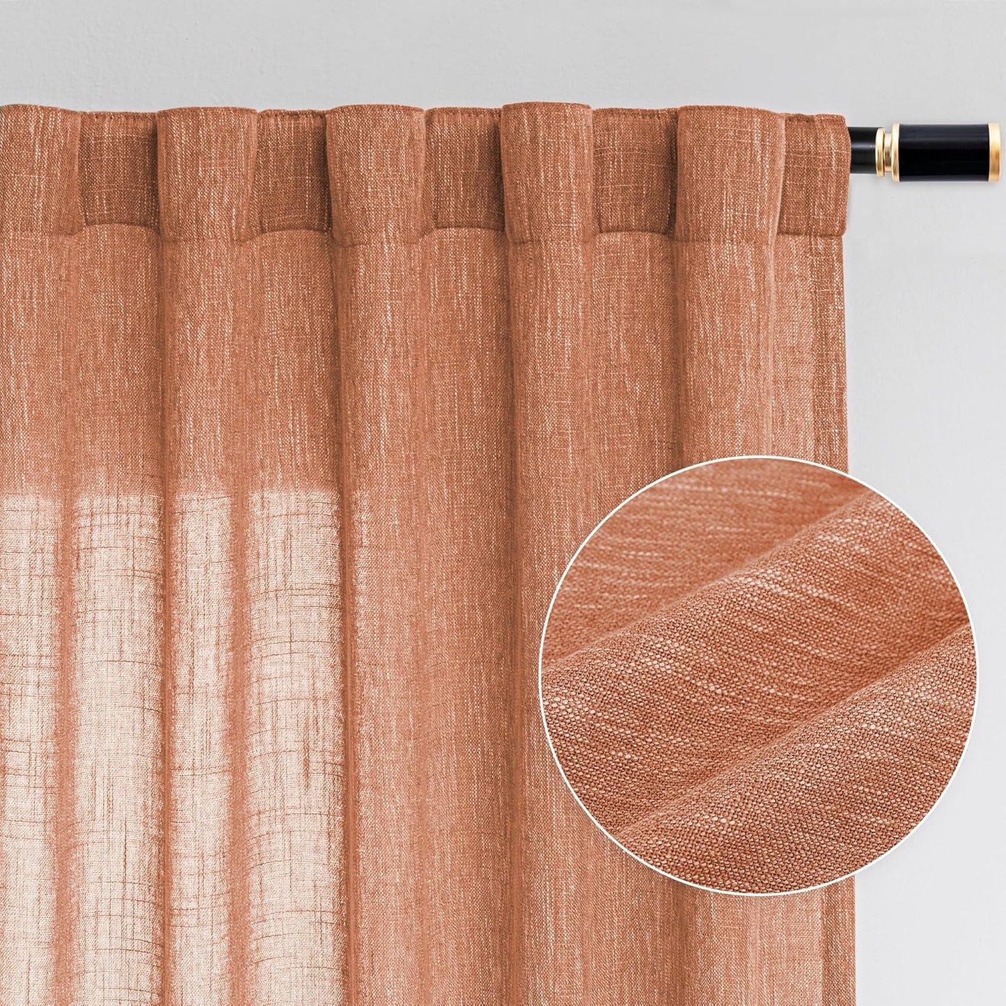 MYSKY HOME Linen Curtains for Living Room, Natural Semi Sheer Curtains & Drapes 84 inches Length 2 Panels Set Farmhouse Country Boho Style Back Tab Draperies for Sliding Glass Door, 50" Wide, Linen
