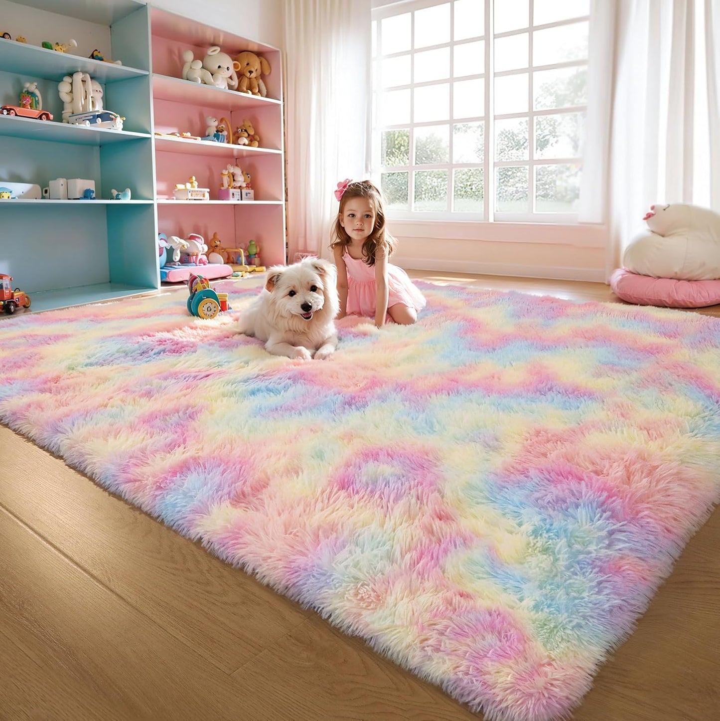 4x6 Light Grey Fluffy Shag Area Rug for Bedroom, Ultra Soft Fuzzy Plush Washable Carpet for Living Room, Modern Cozy Non Skid Furry Shaggy Rug for Kids Baby Boys Nursery Dorm,Tie-Dye Gray