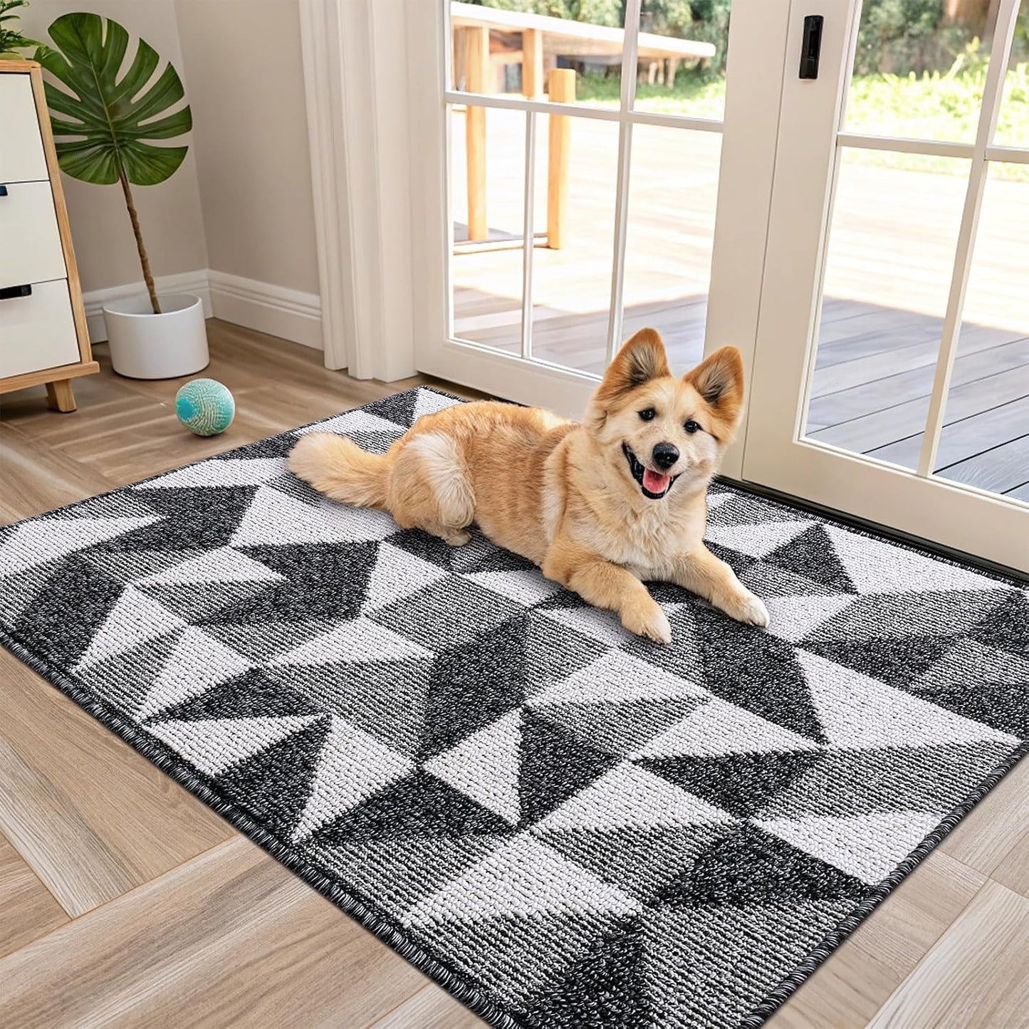 OLANLY Door Mat Indoor Entrance Washable 32x20, Odor-Free Low-Profile Front Back Geometric Doormat, Absorbent Resist Dirt Entry Carpet, Easy to Clean Sturdy Inside Floor Mats for Entryway, Black