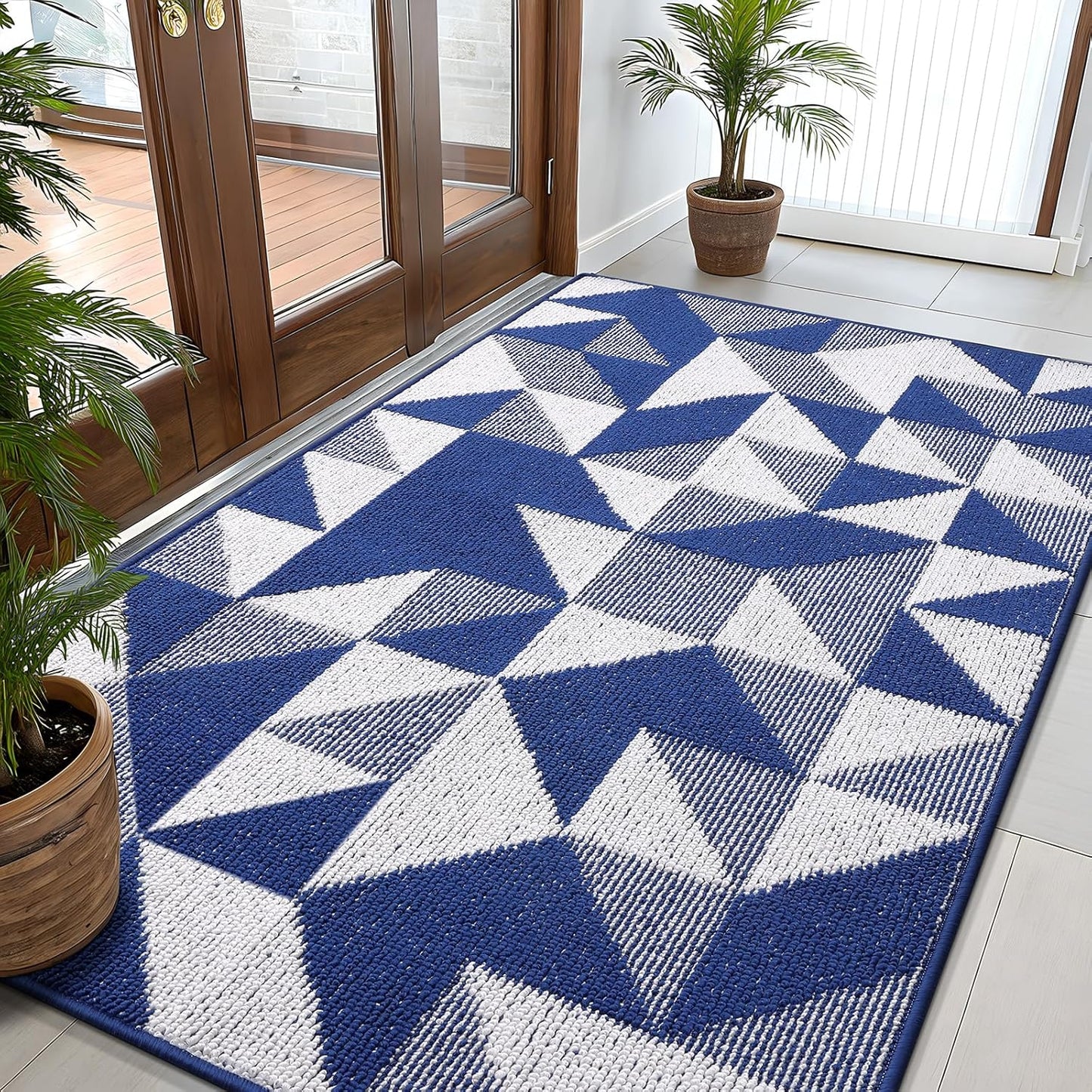 OLANLY Door Mat Indoor Entrance Washable 32x20, Odor-Free Low-Profile Front Back Geometric Doormat, Absorbent Resist Dirt Entry Carpet, Easy to Clean Sturdy Inside Floor Mats for Entryway, Black