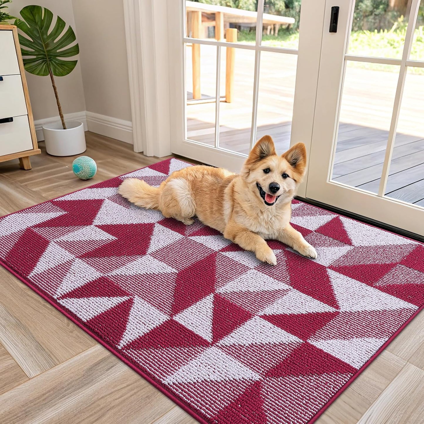 OLANLY Door Mat Indoor Entrance Washable 32x20, Odor-Free Low-Profile Front Back Geometric Doormat, Absorbent Resist Dirt Entry Carpet, Easy to Clean Sturdy Inside Floor Mats for Entryway, Black