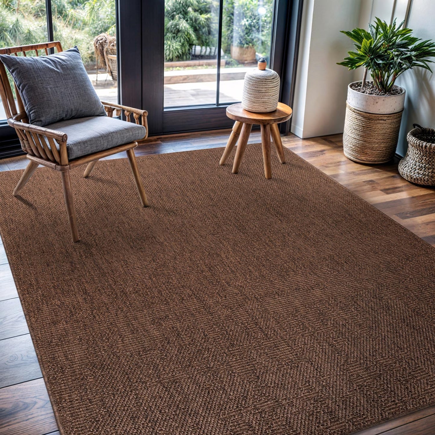 CAMILSON Easy Jute Rug 8x10, Indoor Outdoor Natural Color Fiber Area Rugs for Living Room and Patio Rug Herringbone Seagrass Boho Woven Design Easy-Cleaning Washable Outside Carpet Alfombras 8 x 10
