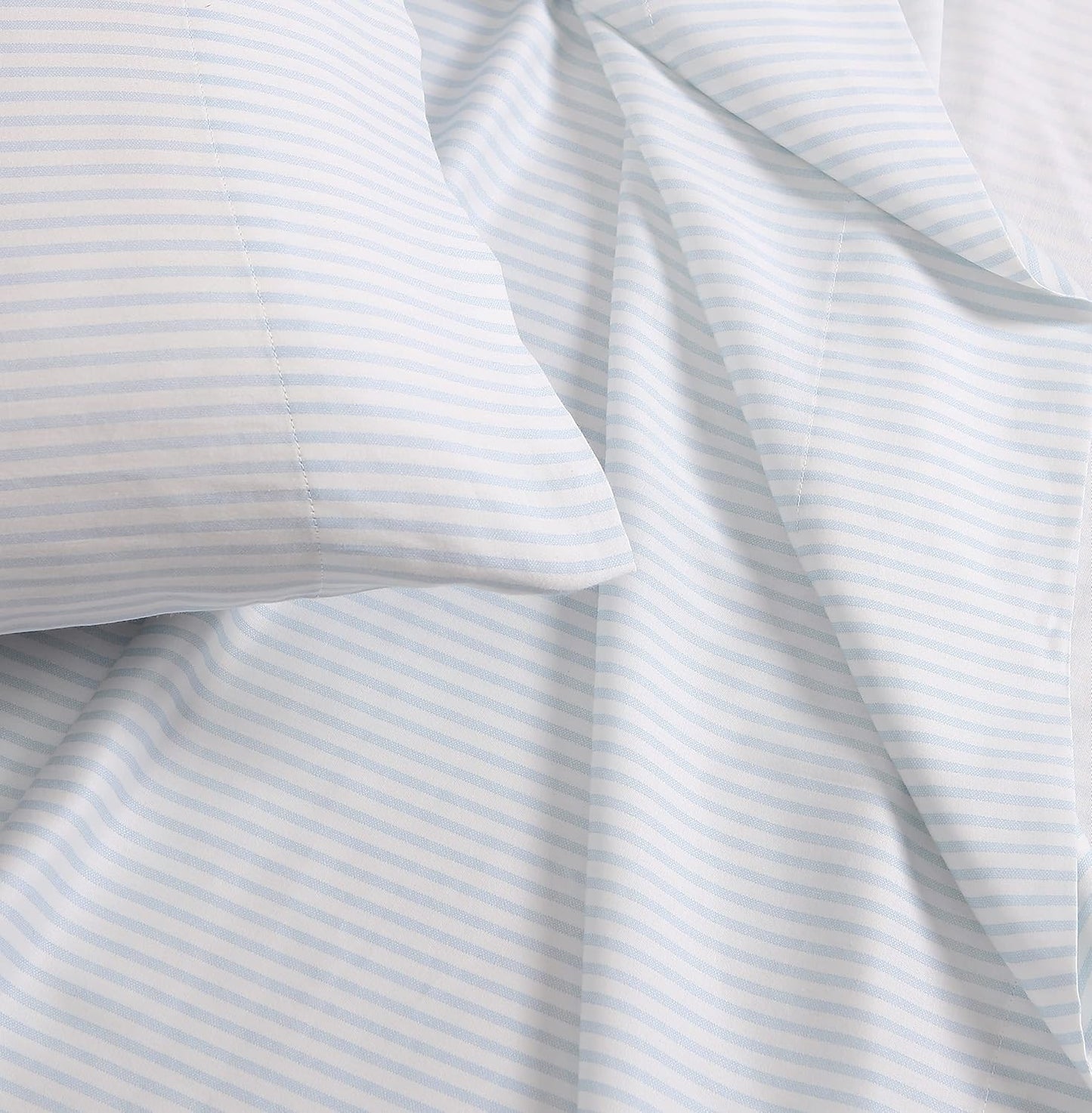 Laura Ashley - Queen Bed Sheets, Smooth & Silky Sateen Cotton Bedding with Matching Pillowcases, Deep Pocket, Oeko-Tex Certified (Ramona Blue)