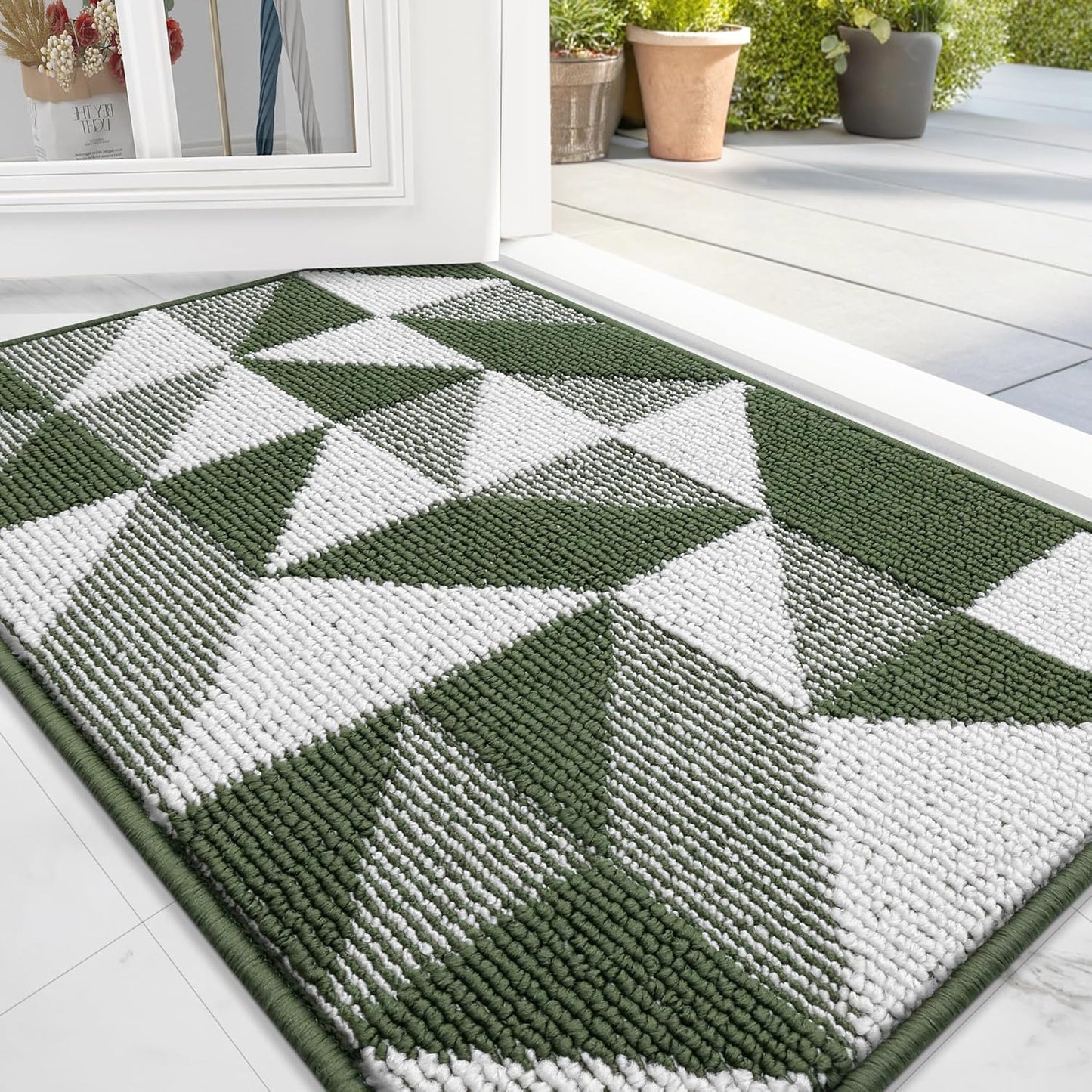 OLANLY Door Mat Indoor Entrance Washable 32x20, Odor-Free Low-Profile Front Back Geometric Doormat, Absorbent Resist Dirt Entry Carpet, Easy to Clean Sturdy Inside Floor Mats for Entryway, Black