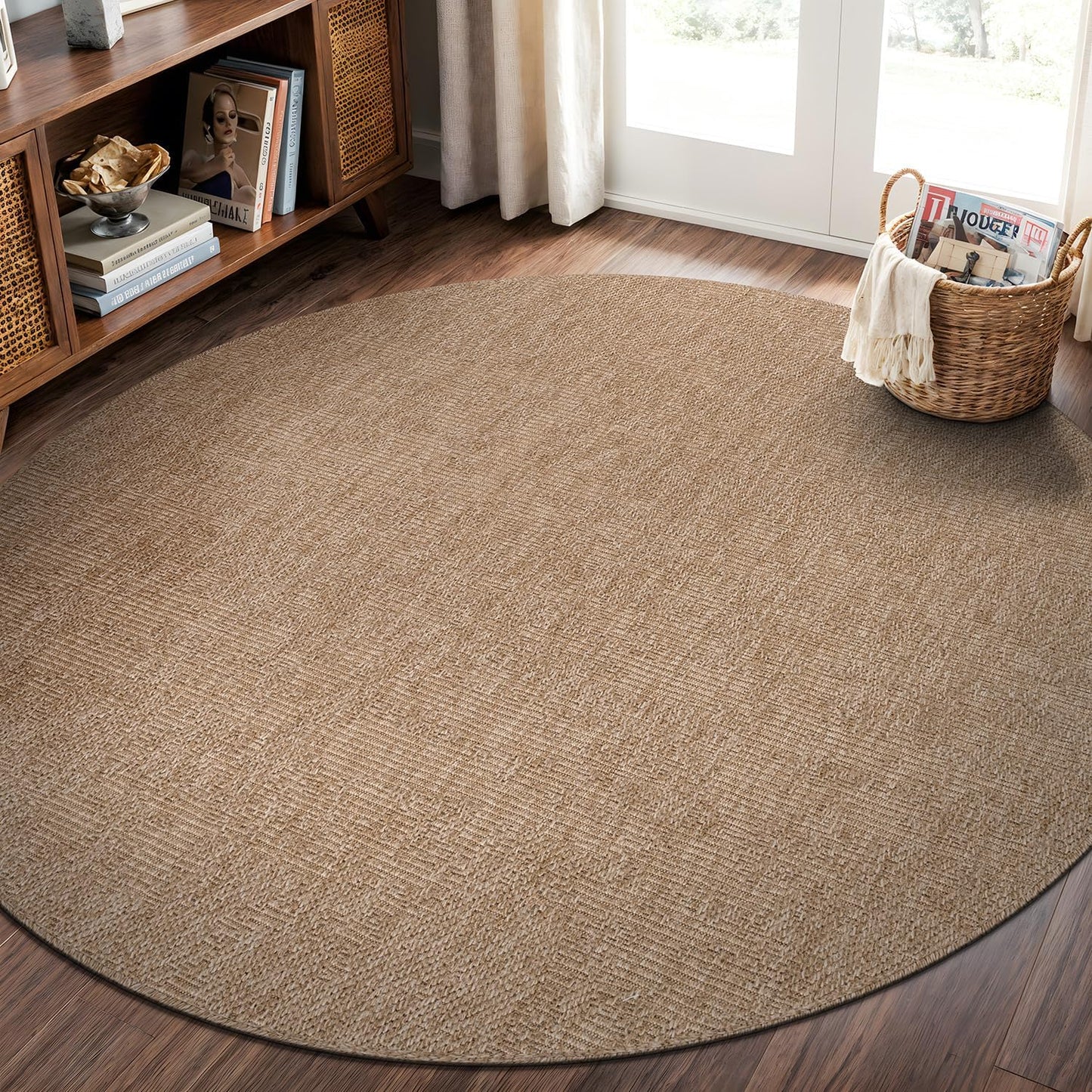 CAMILSON Easy Jute Rug 8x10, Indoor Outdoor Natural Color Fiber Area Rugs for Living Room and Patio Rug Herringbone Seagrass Boho Woven Design Easy-Cleaning Washable Outside Carpet Alfombras 8 x 10