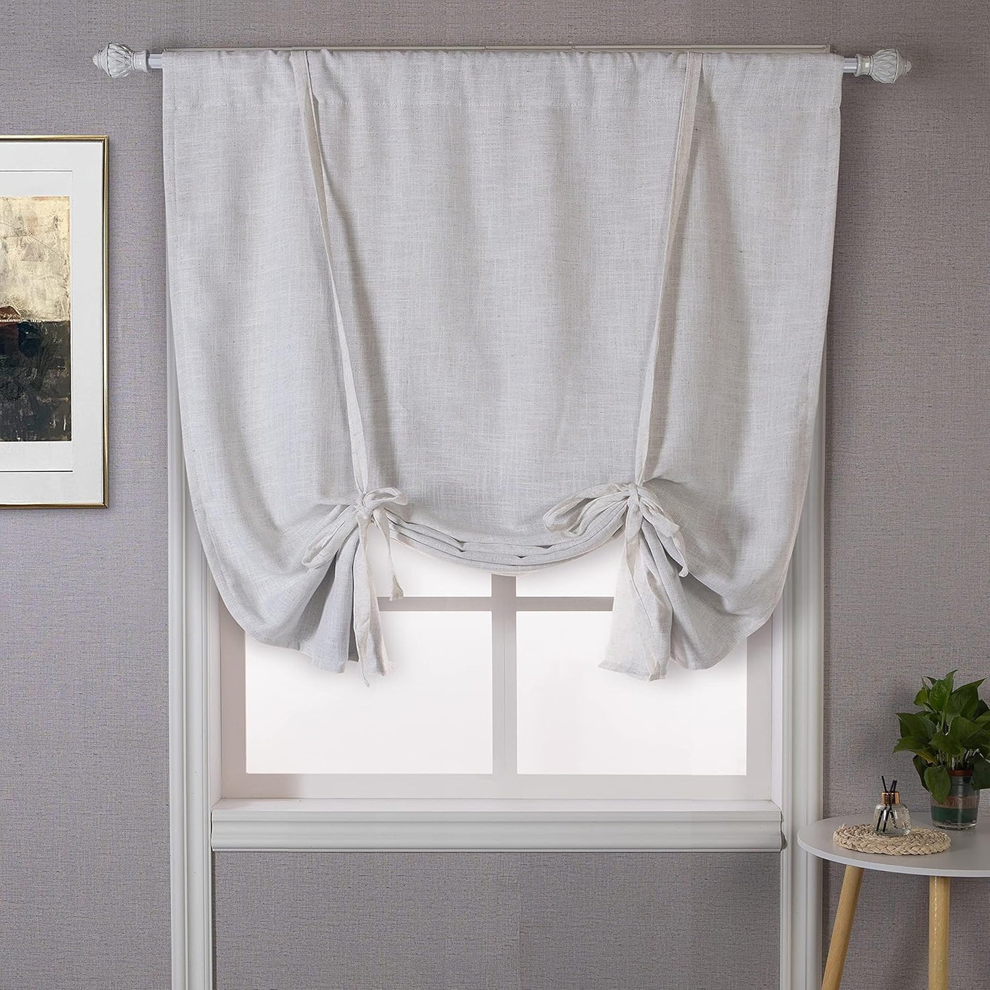 DriftAway Double Layer Linen Blackout Tie Up Curtains Thermal Insulated Fully Lined Balloon Roman Shade Bathroom Window Adjustable Rod Pocket for Small Window 31 Inch by 47 Inch Light Linen