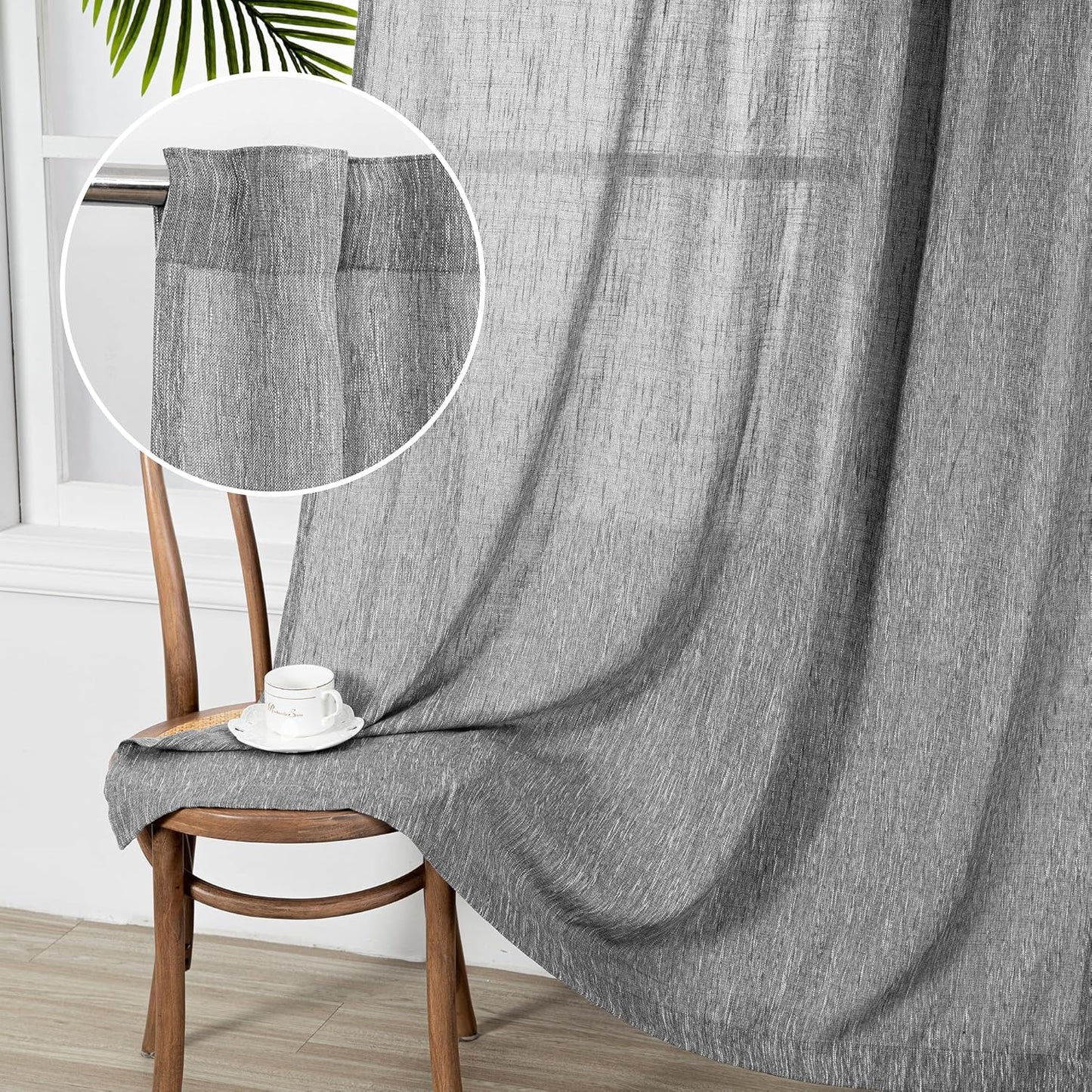 MYSKY HOME Linen Curtains for Living Room, Natural Semi Sheer Curtains & Drapes 84 inches Length 2 Panels Set Farmhouse Country Boho Style Back Tab Draperies for Sliding Glass Door, 50" Wide, Linen