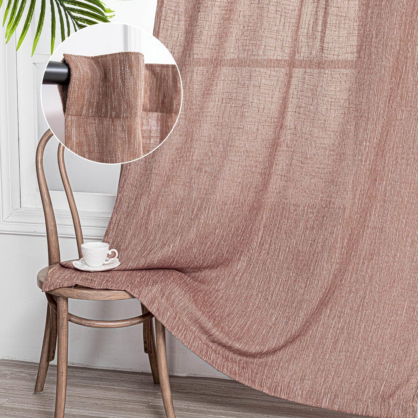 MYSKY HOME Linen Curtains for Living Room, Natural Semi Sheer Curtains & Drapes 84 inches Length 2 Panels Set Farmhouse Country Boho Style Back Tab Draperies for Sliding Glass Door, 50" Wide, Linen