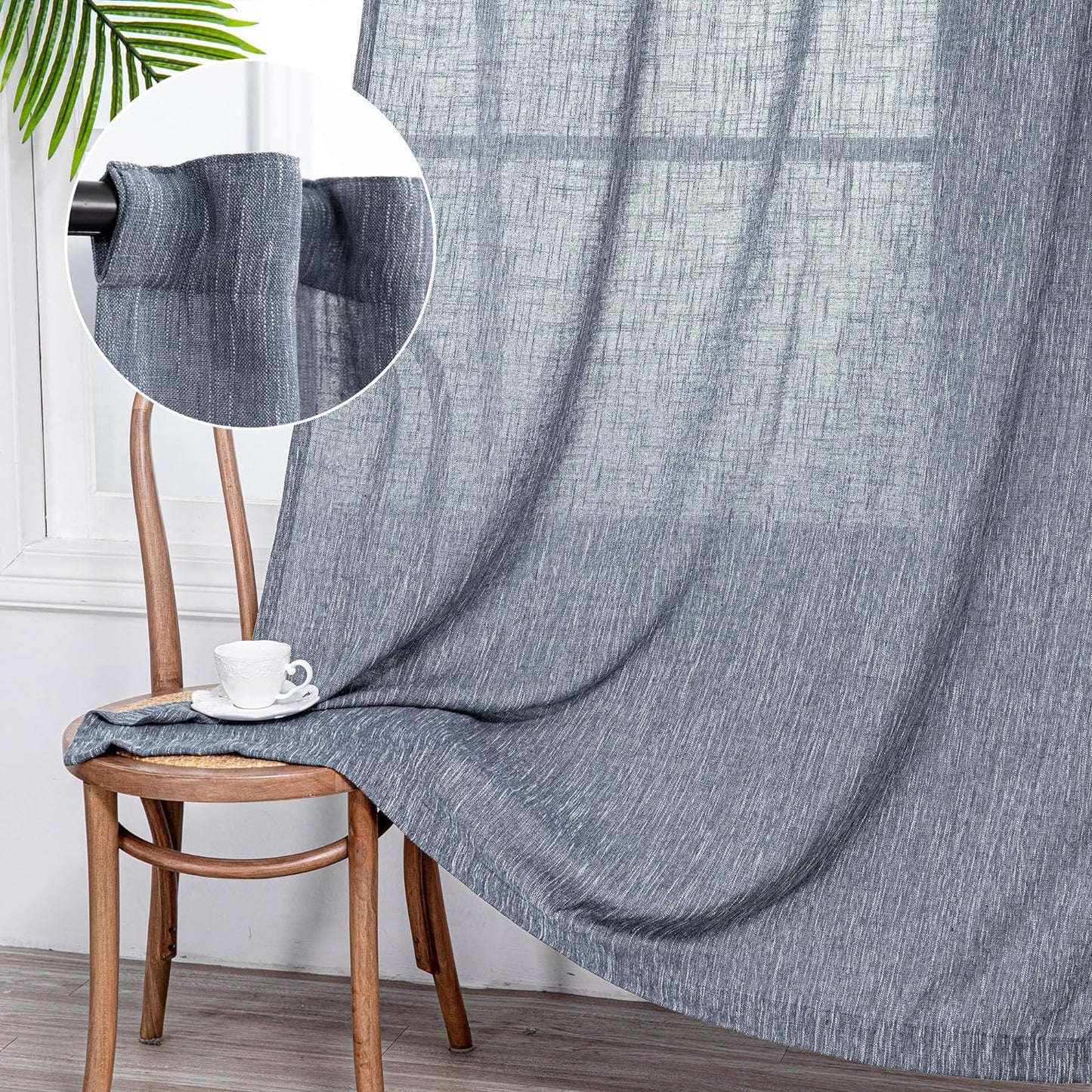 MYSKY HOME Linen Curtains for Living Room, Natural Semi Sheer Curtains & Drapes 84 inches Length 2 Panels Set Farmhouse Country Boho Style Back Tab Draperies for Sliding Glass Door, 50" Wide, Linen
